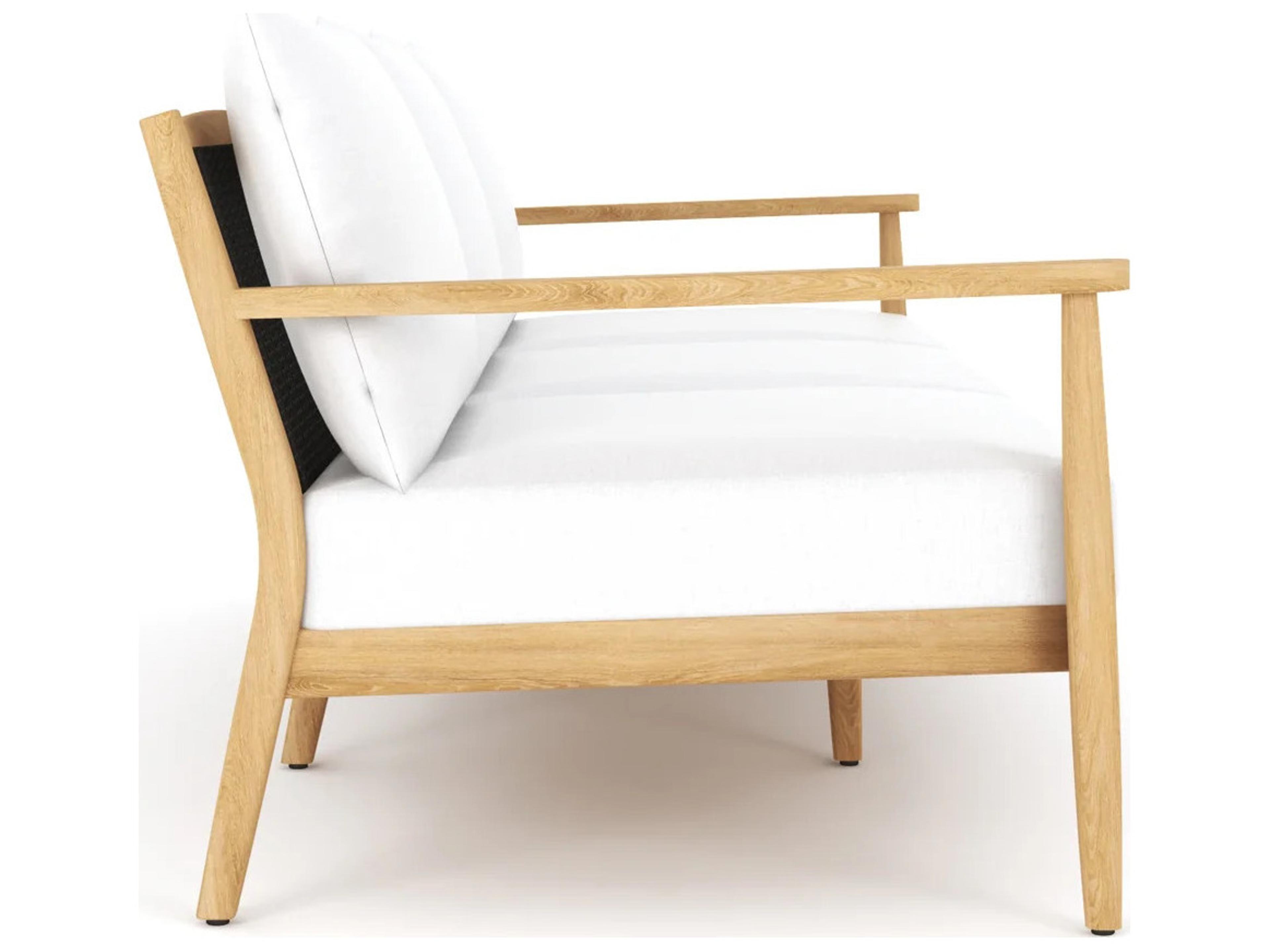 Royal Teak Collection Palma Teak Cushion Stationary Sofa in White Cushions