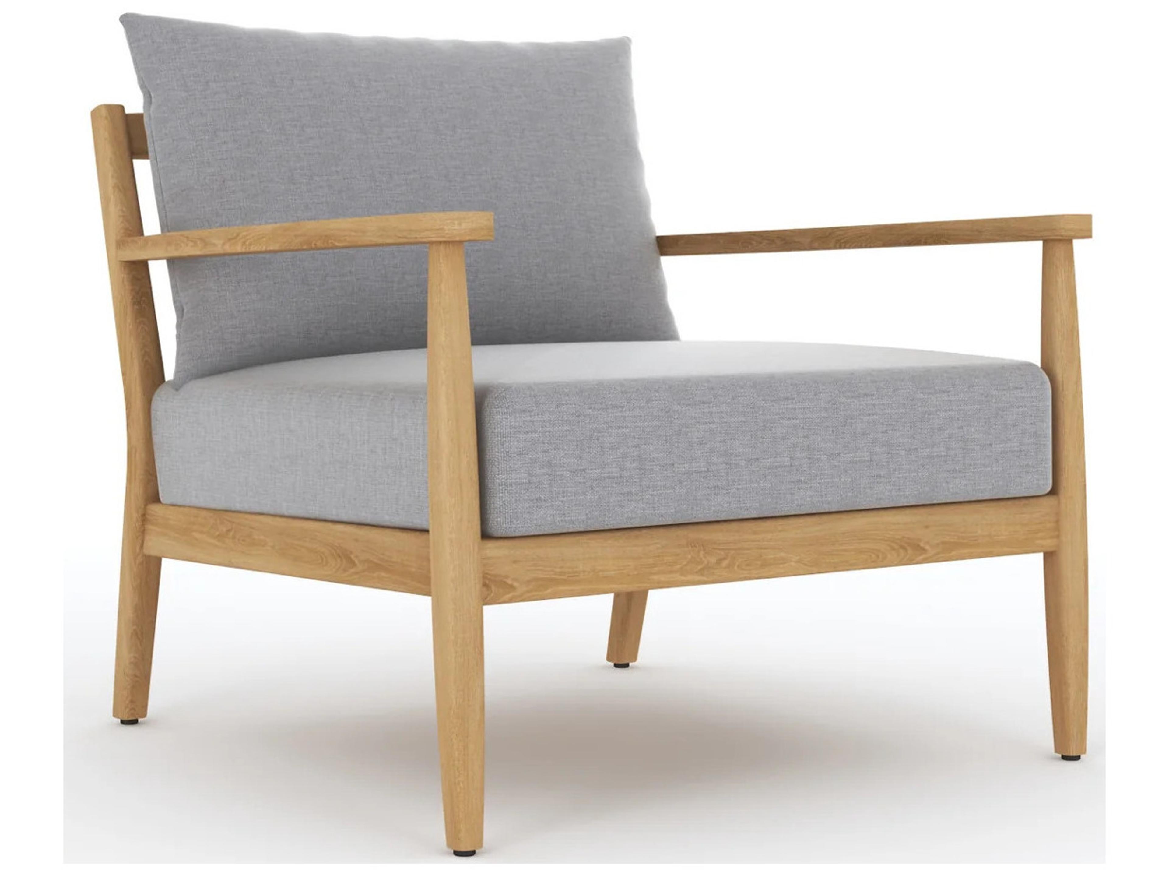 Royal Teak Collection Palma Teak Cushion Arm Stationary Lounge Chair in Granite Cushions