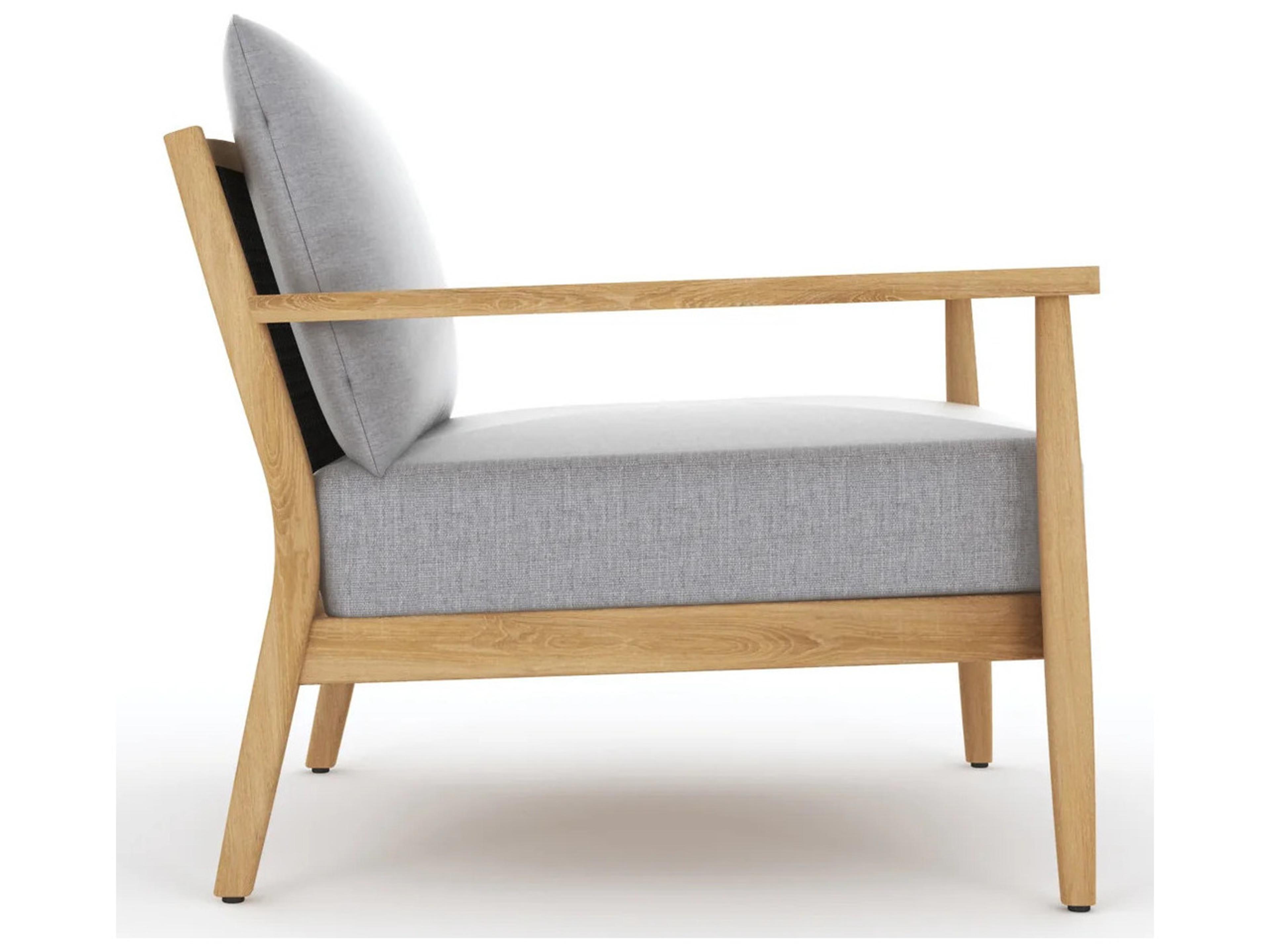 Royal Teak Collection Palma Teak Cushion Arm Stationary Lounge Chair in Granite Cushions