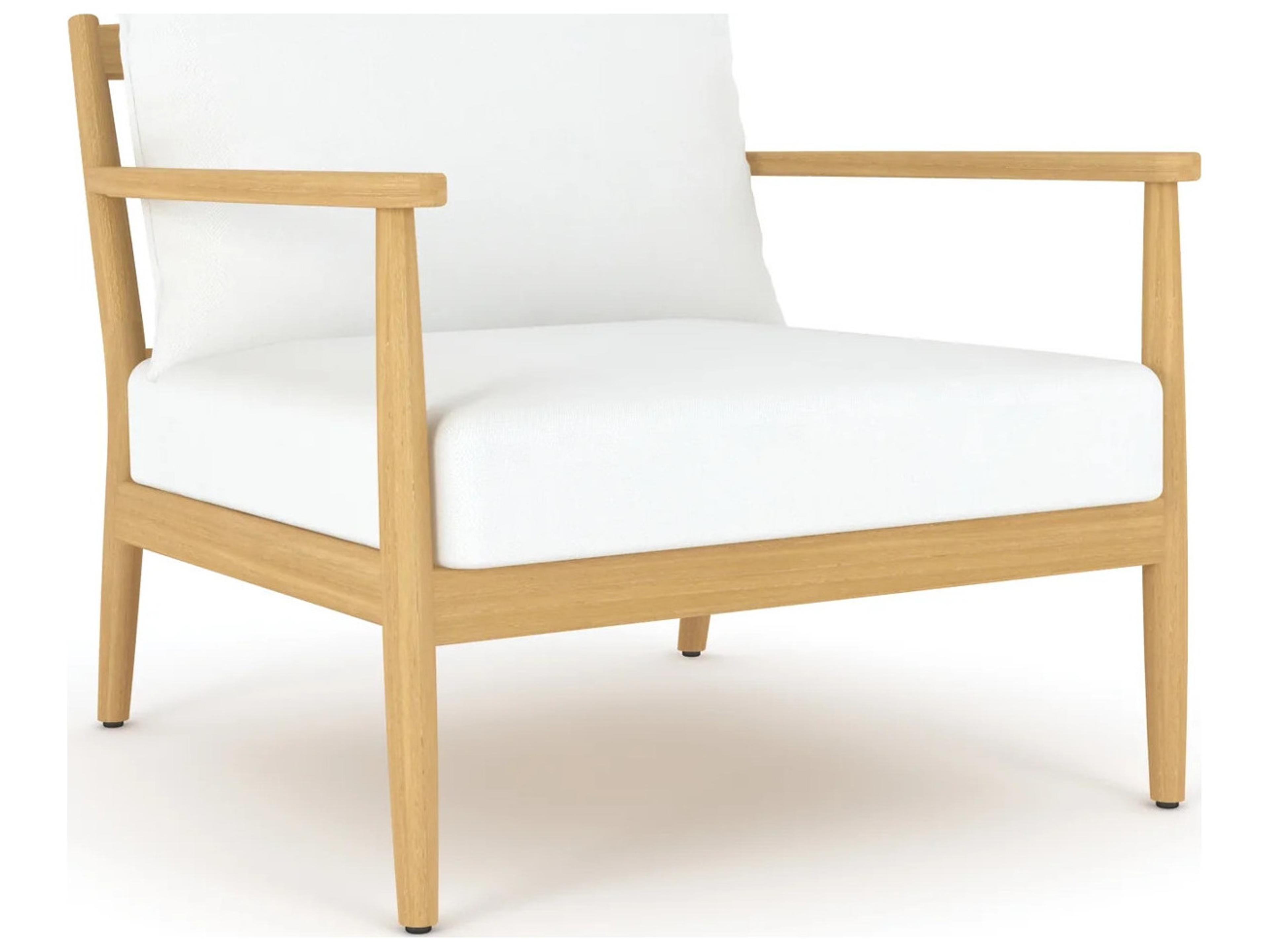 Palma Teak Cushion Arm Stationary Lounge Chair in White Cushions