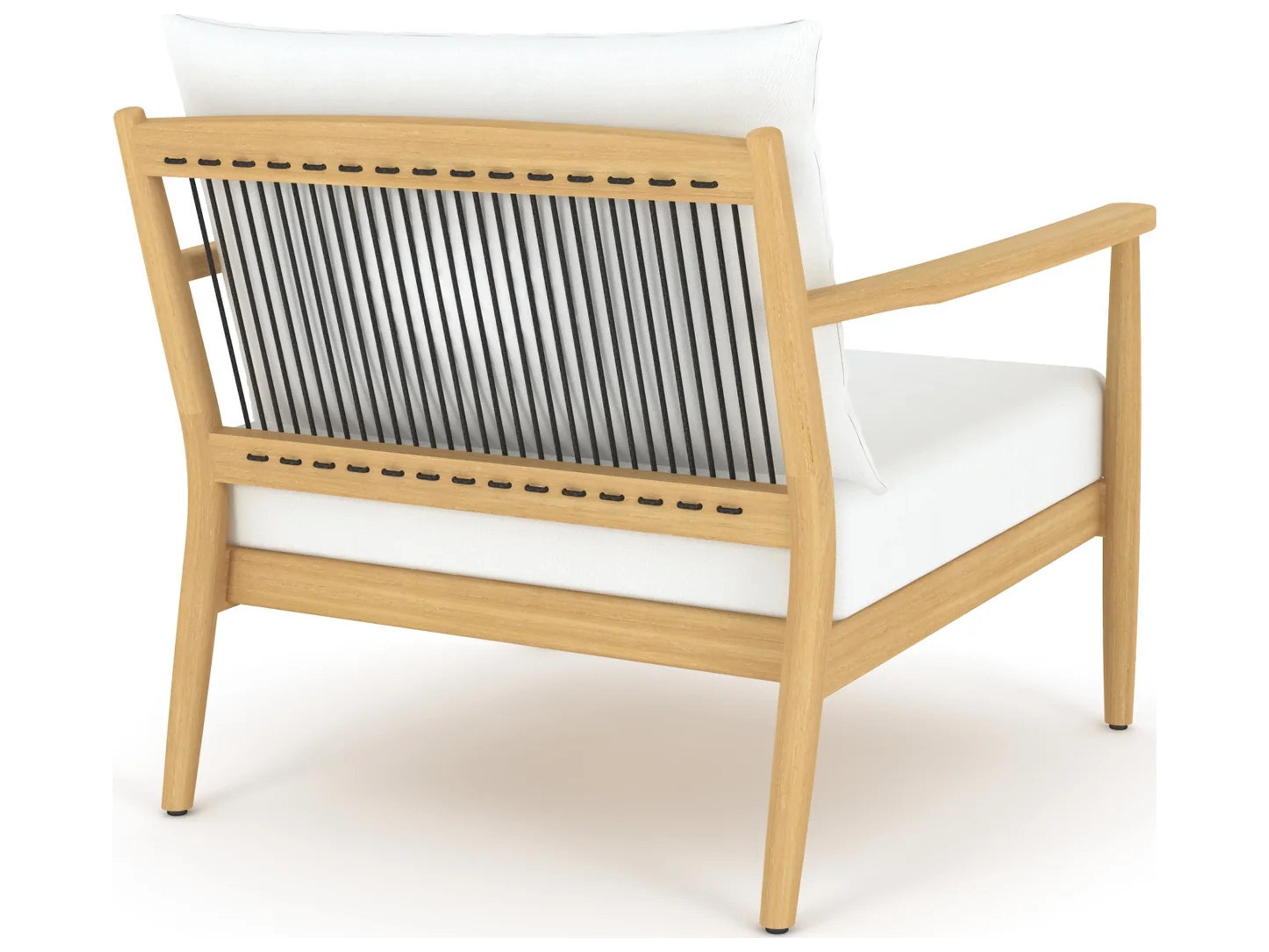 Royal Teak Collection Palma Teak Cushion Arm Stationary Lounge Chair in White Cushions