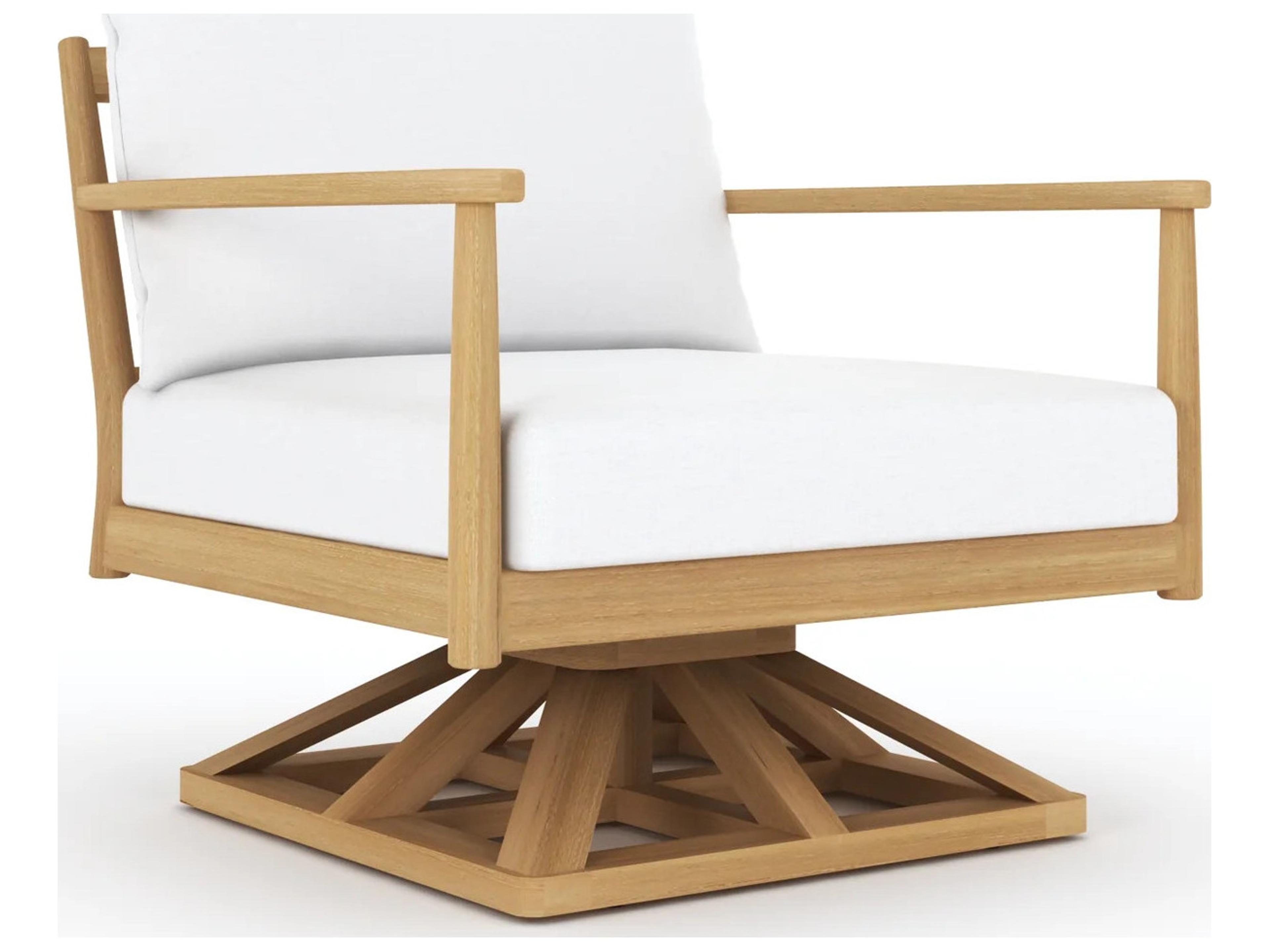 Palma Teak Cushion Arm Swivel Lounge Chair in White Cushions