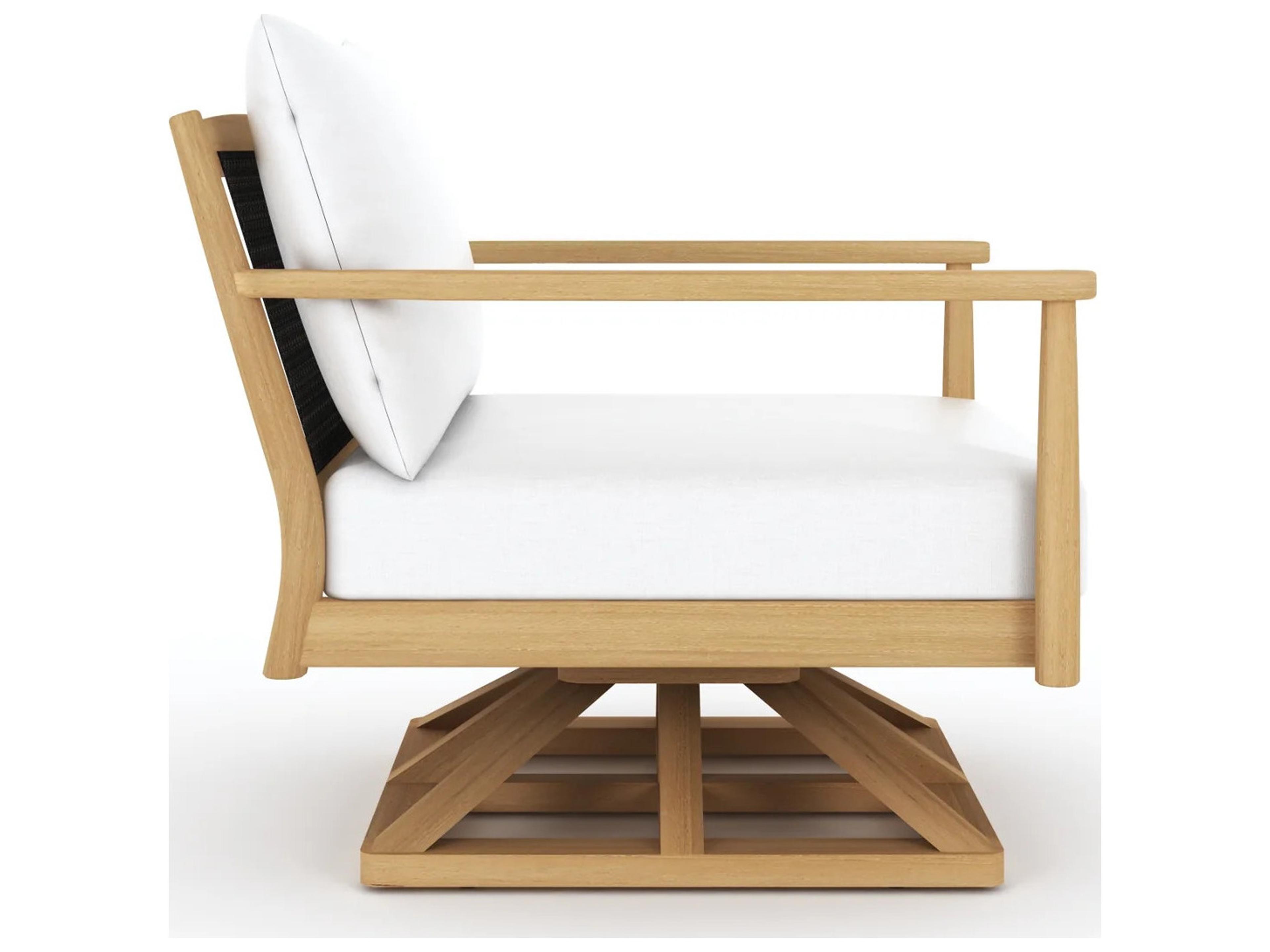 Royal Teak Collection Palma Teak Cushion Arm Swivel Lounge Chair in White Cushions