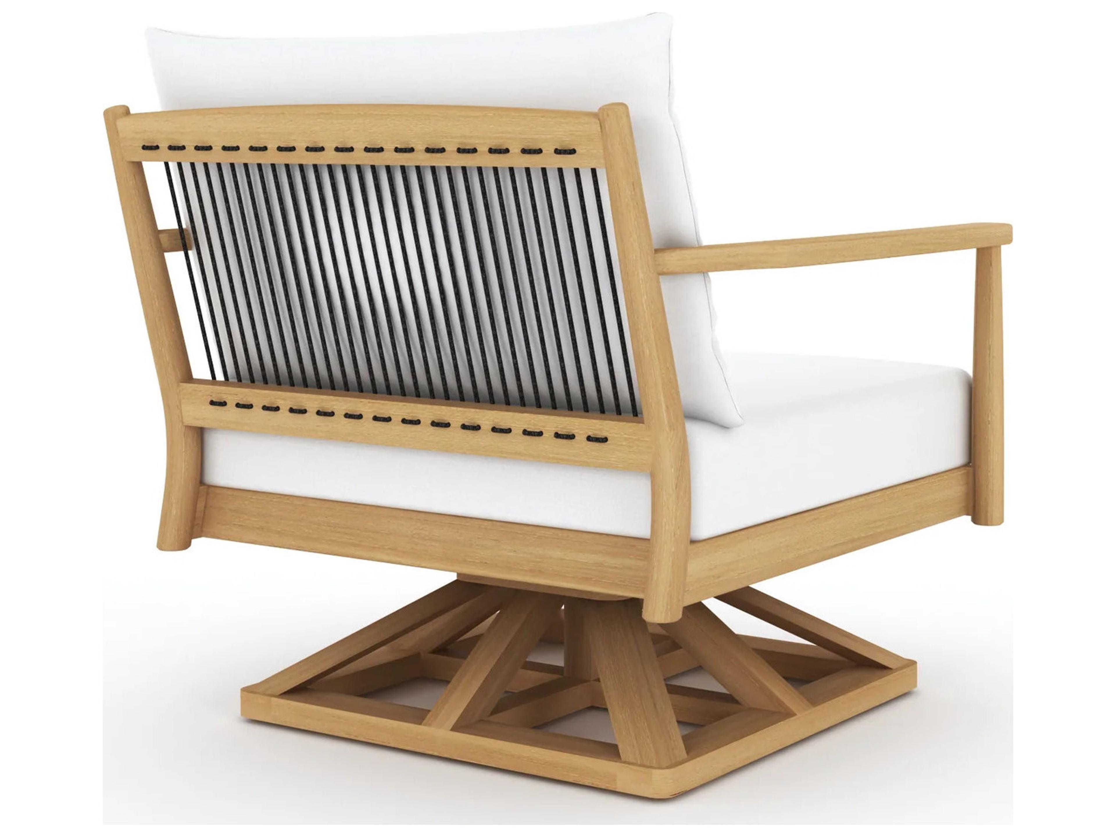 Royal Teak Collection Palma Teak Cushion Arm Swivel Lounge Chair in White Cushions