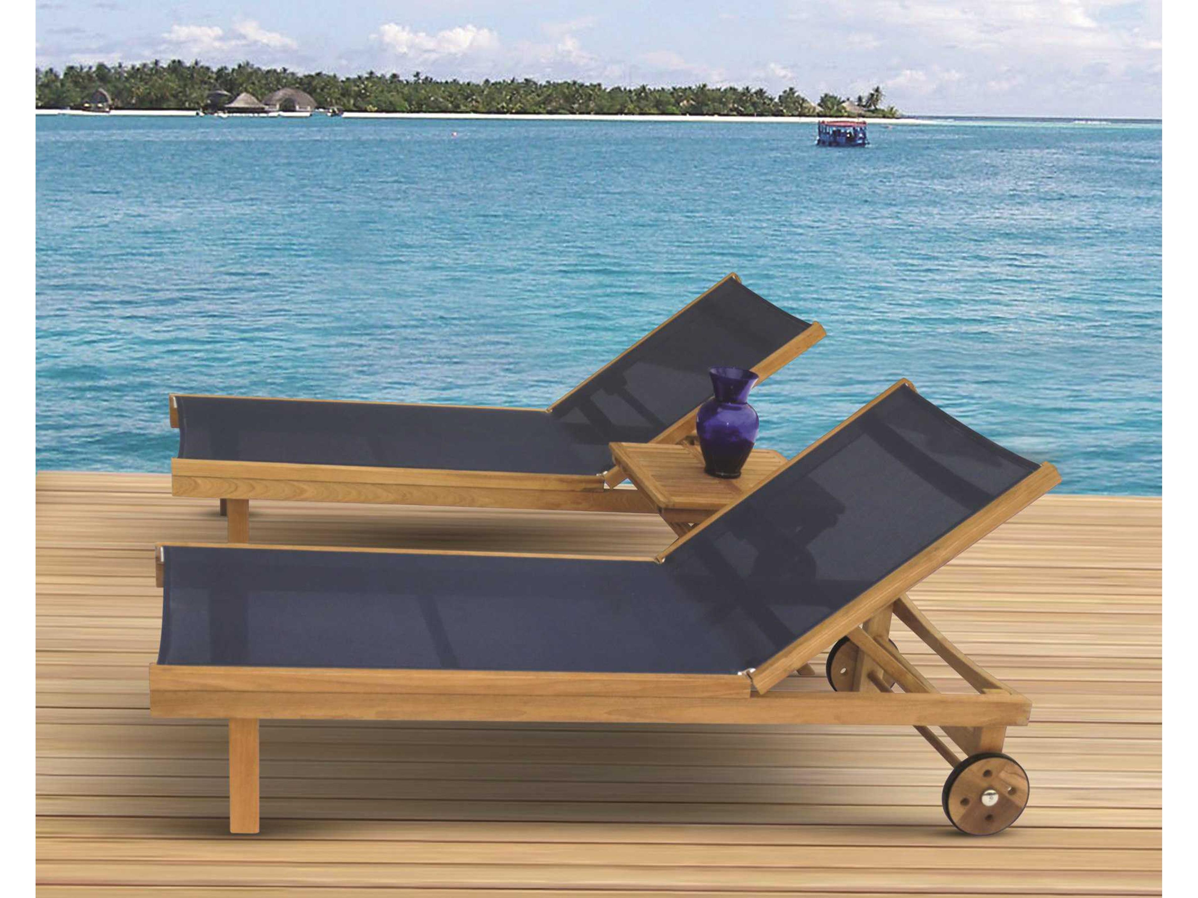 Royal Teak Collection Sundaze Navy Sling Adjustable Outdoor Patio Chaise Lounge