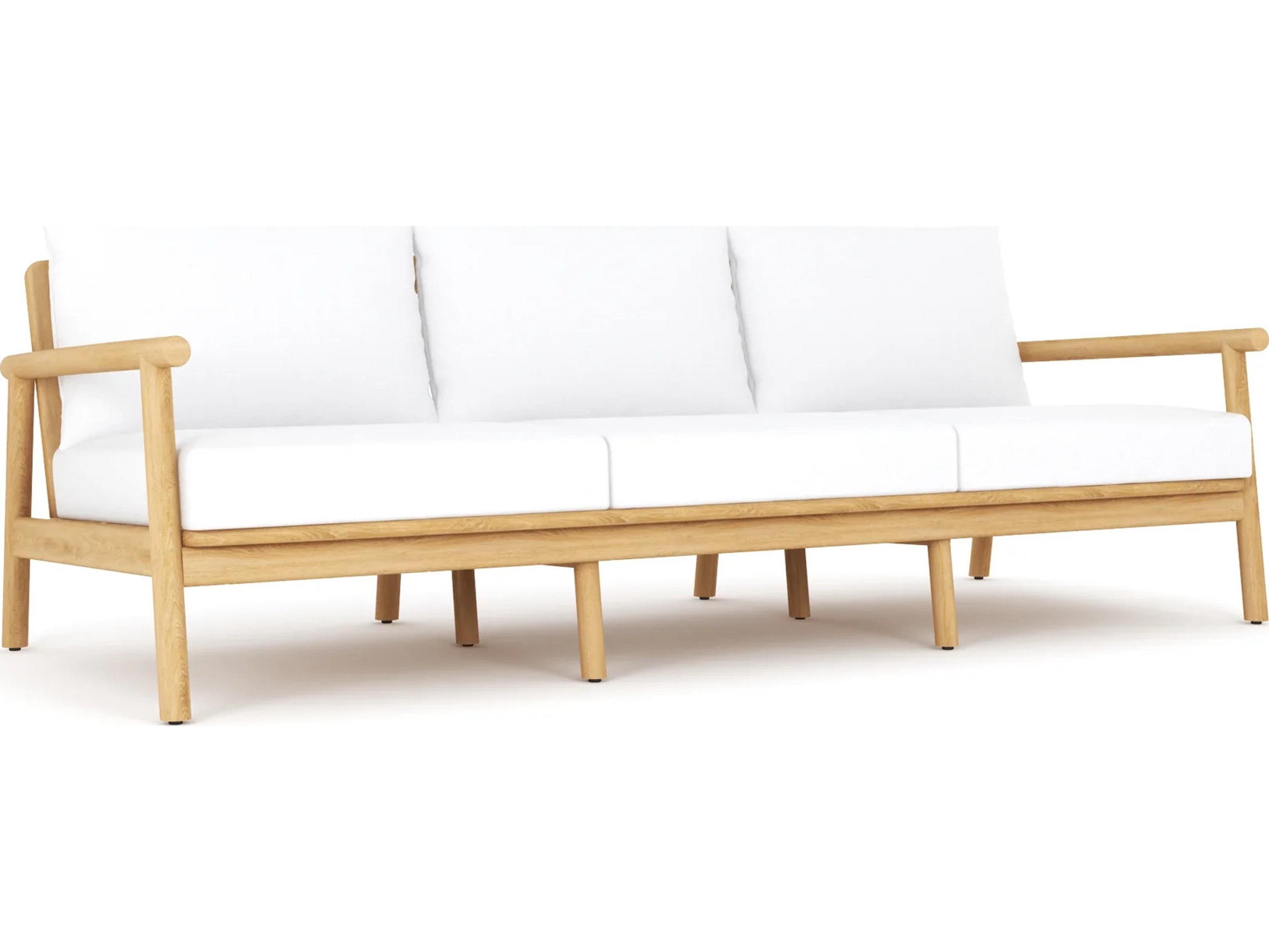 Seville Teak Cushion Stationary Sofa in White Cushions