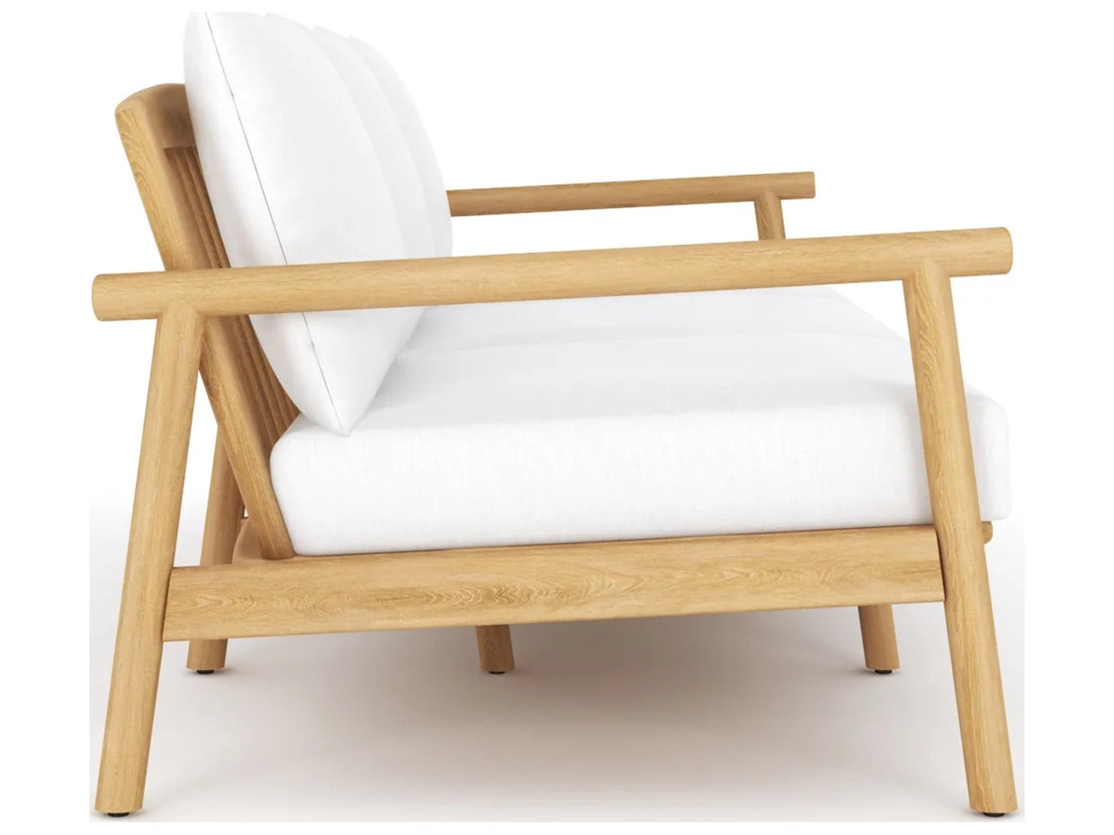 Royal Teak Collection Seville Teak Cushion Stationary Sofa in White Cushions