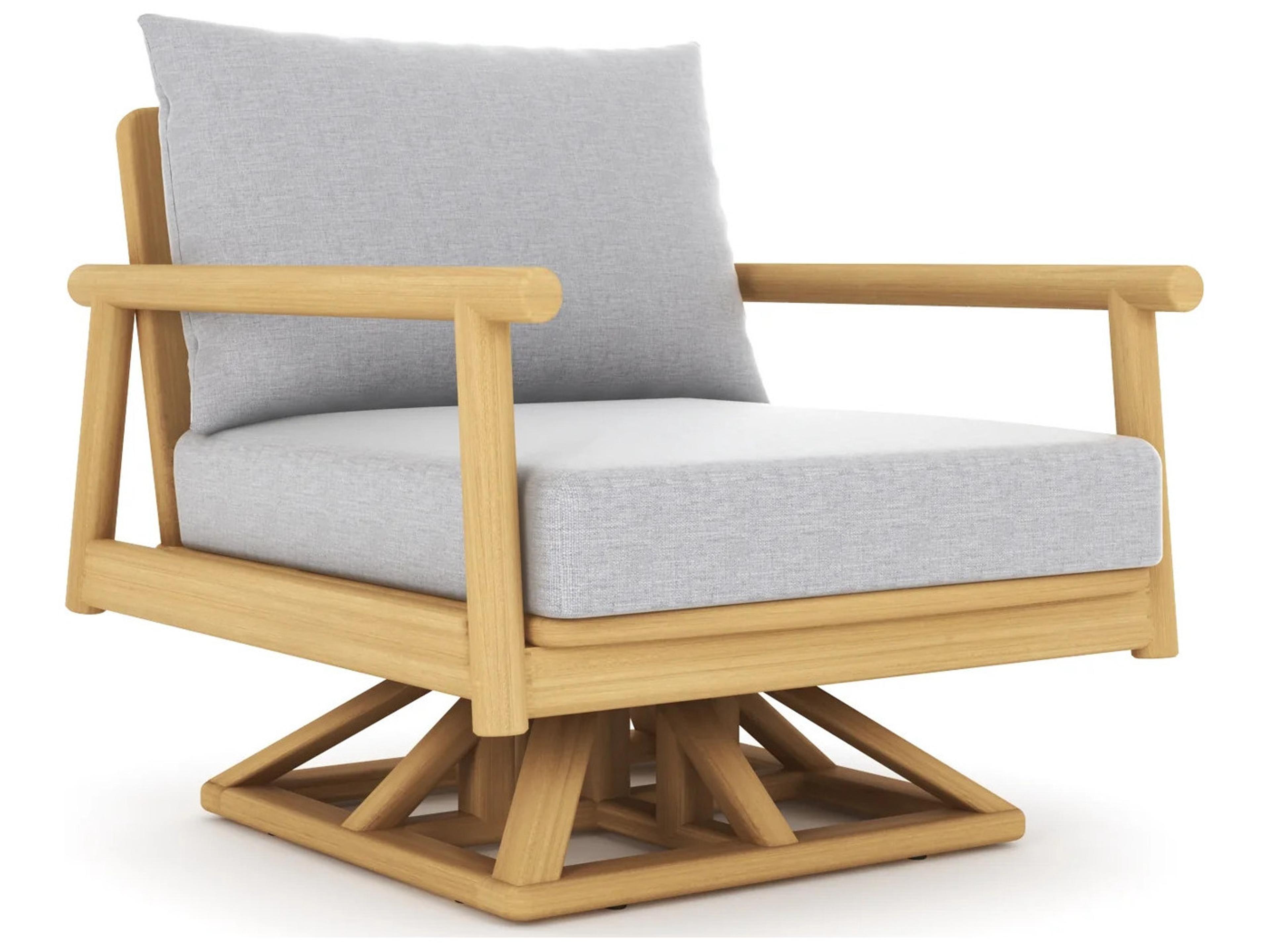 Seville Teak Cushion Arm Swivel Lounge Chair in Granite Cushions