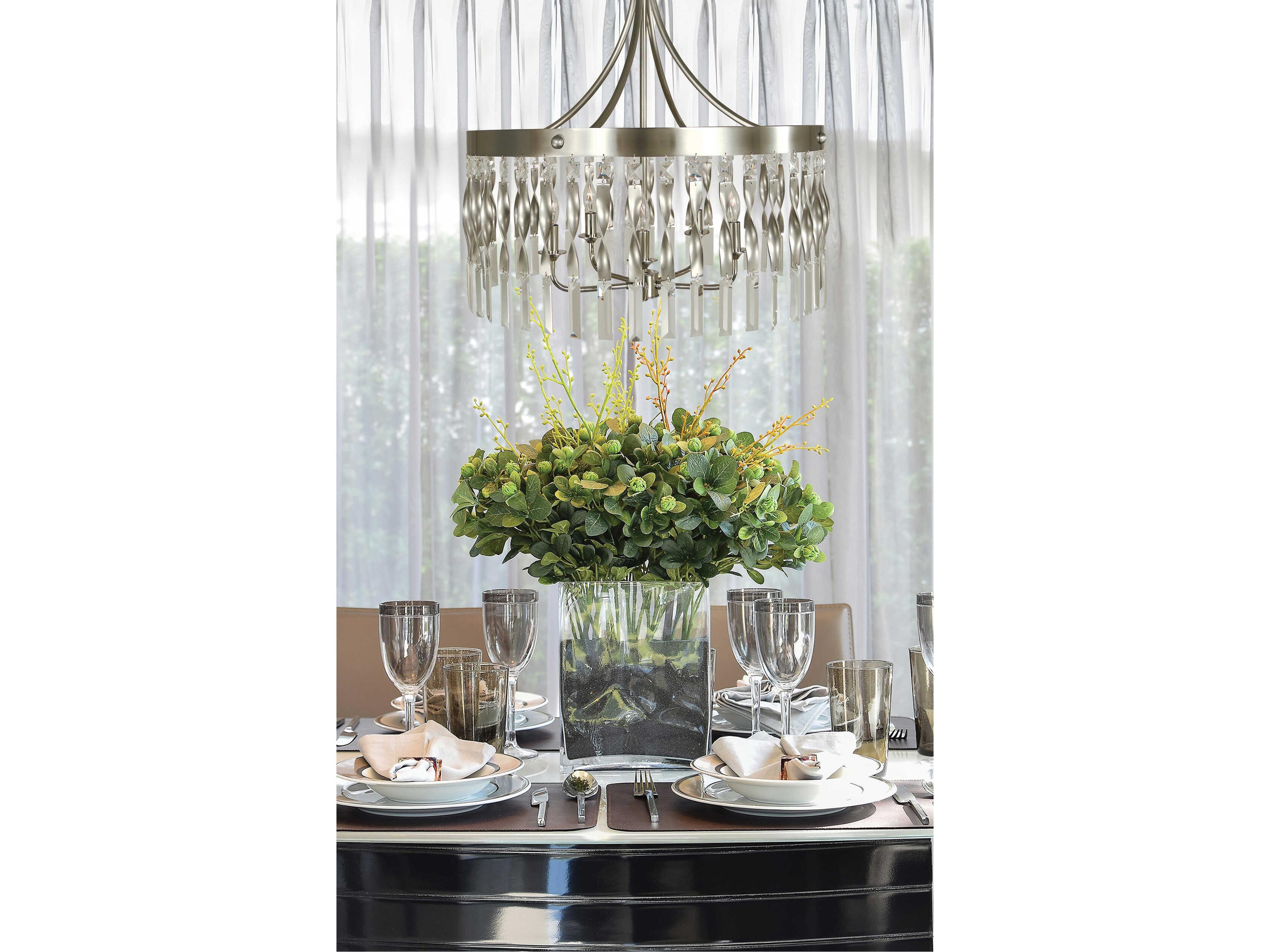 Framburg Adele 5-Light Satin Pewter Polished Nickel Crystal Candelabra Chandelier