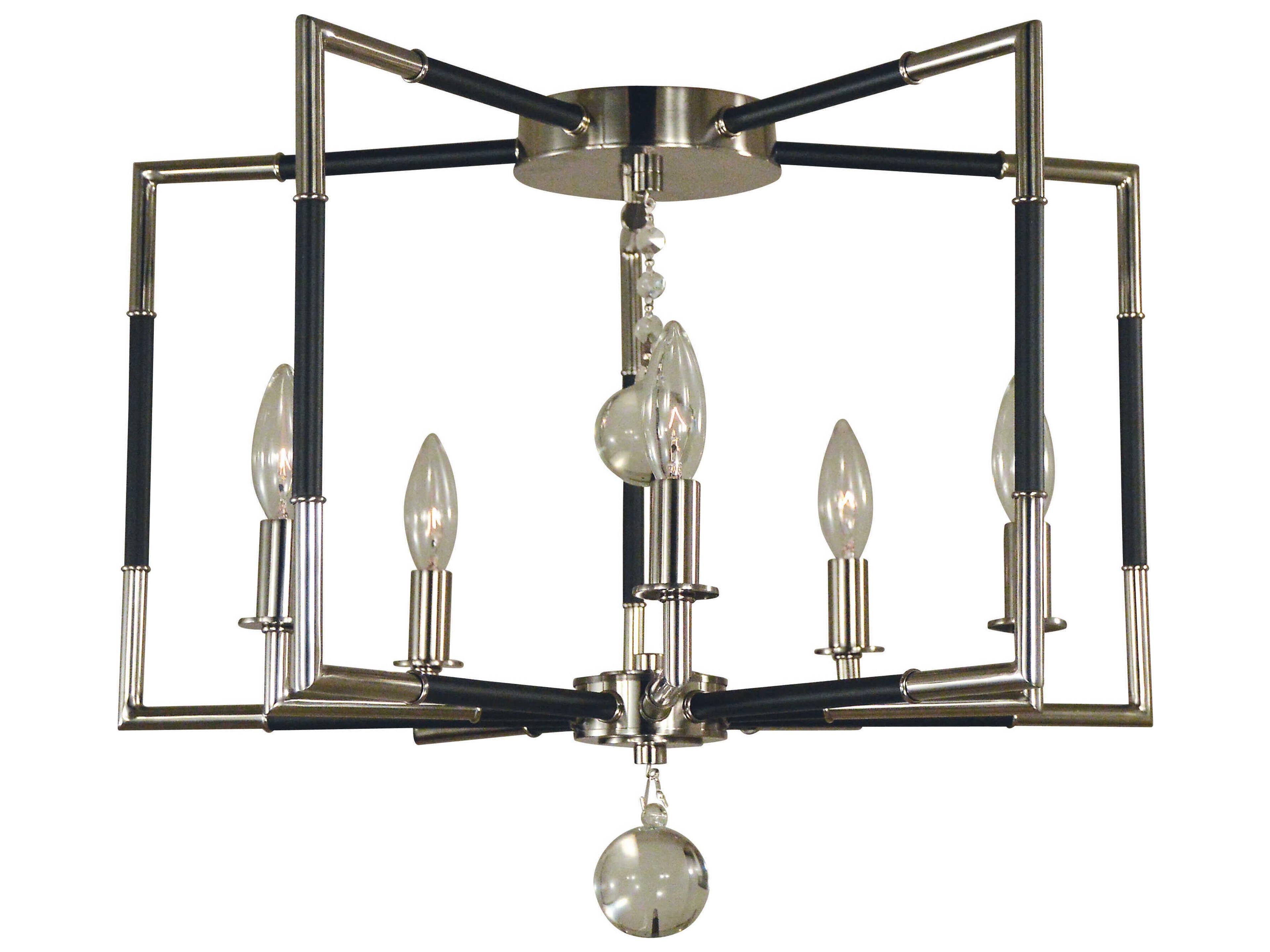 Felicity 5-Light Polished Nickel Matte Black Accents Crystal Semi Flush Mount