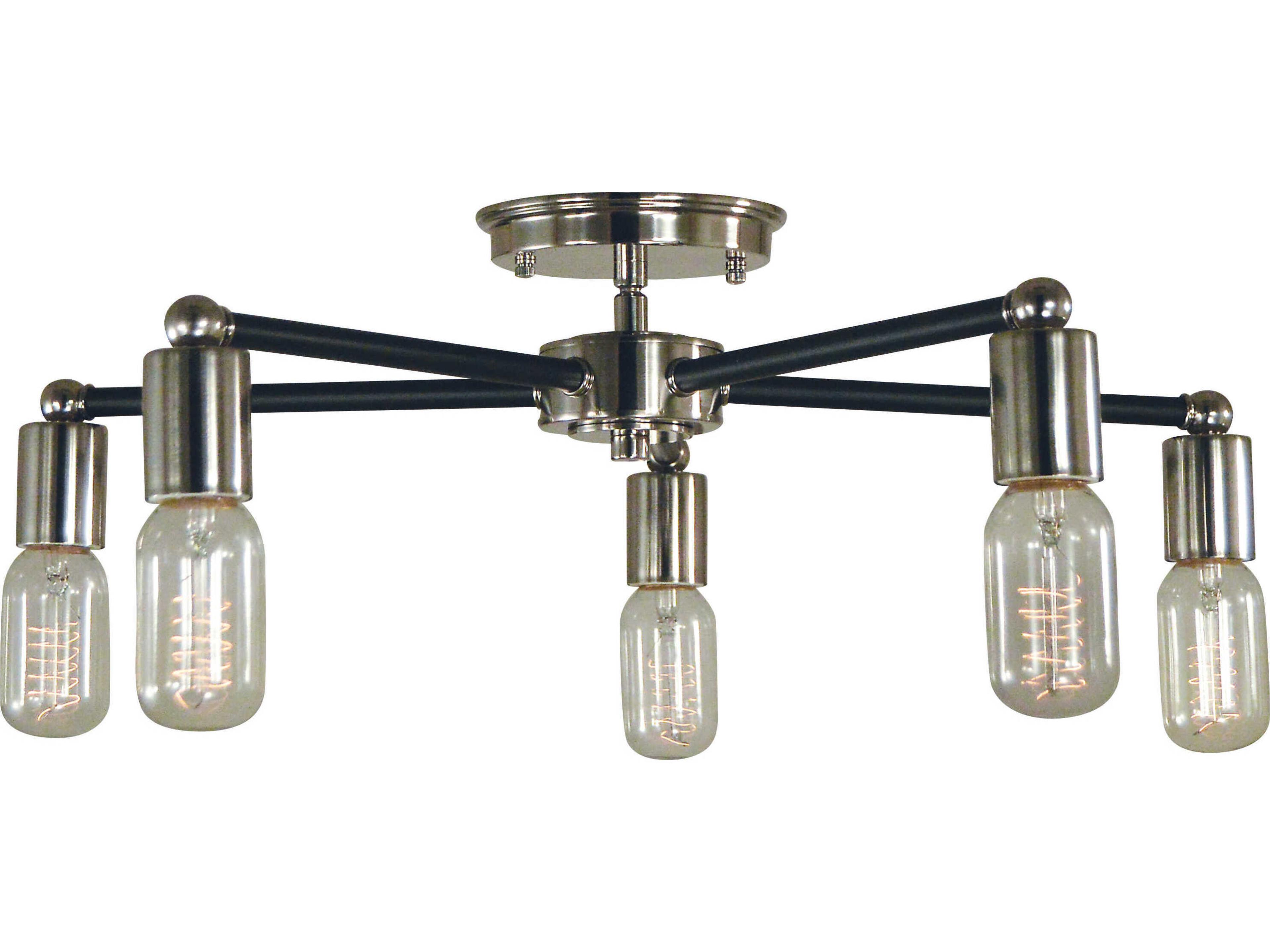 Nebula 5-Light Polished Nickel Matte Black Accents Semi Flush Mount