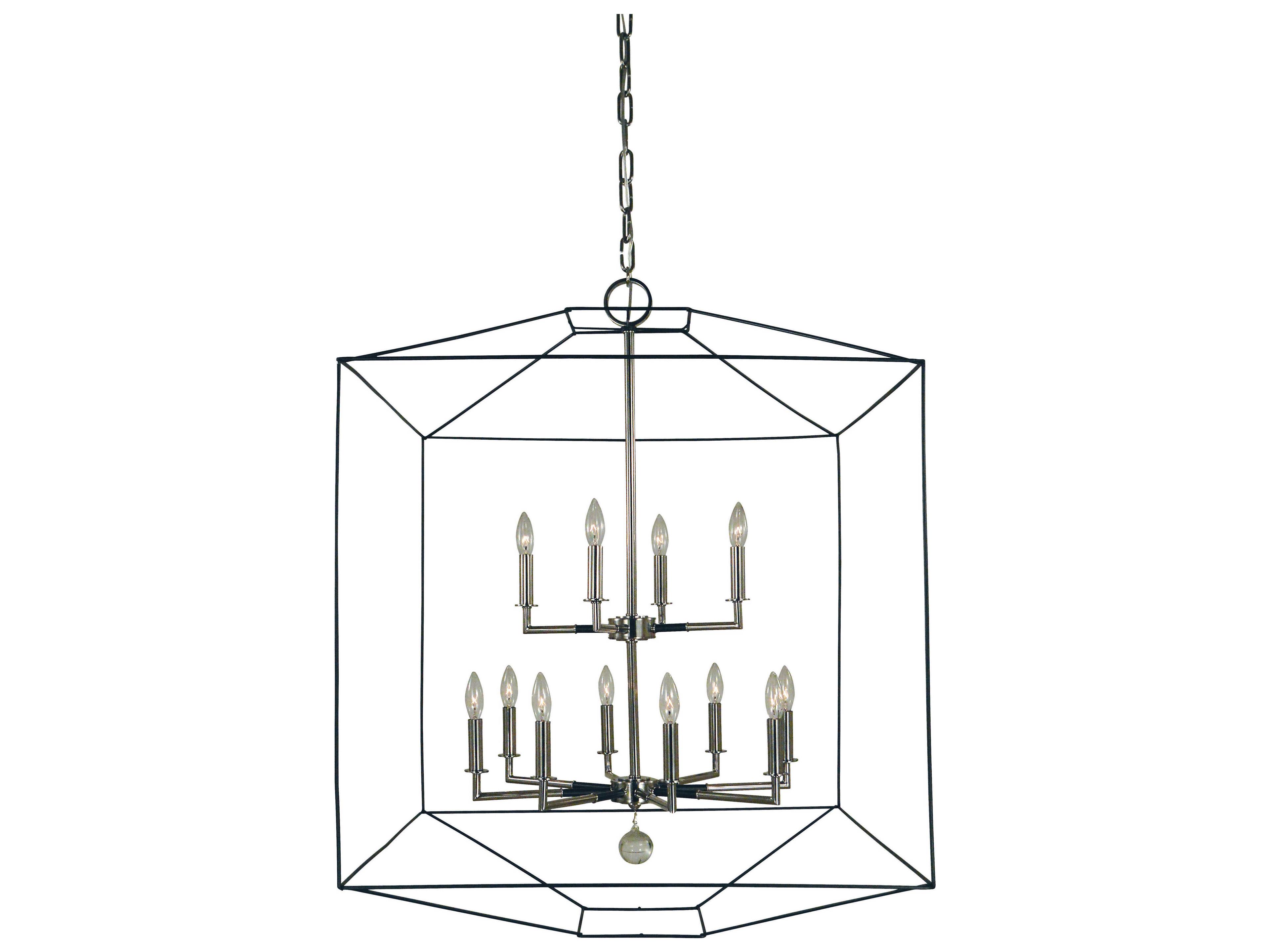 Isabella 12-Light Polished Nickel Matte Black Accents Crystal Candelabra Chandelier