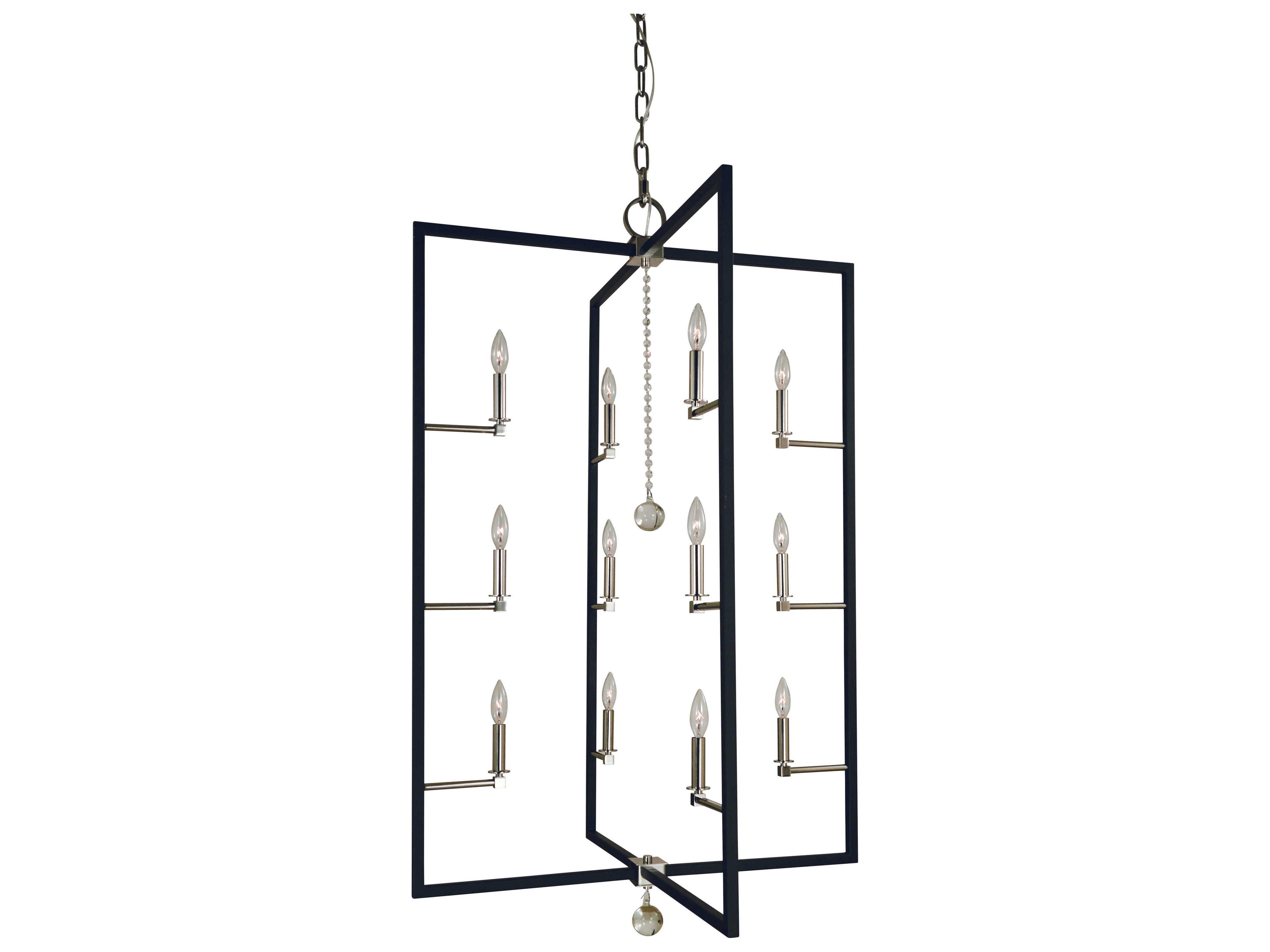 Minimalist Elegant 12-Light Polished Nickel Matte Black Crystal Candelabra Geometric Chandelier