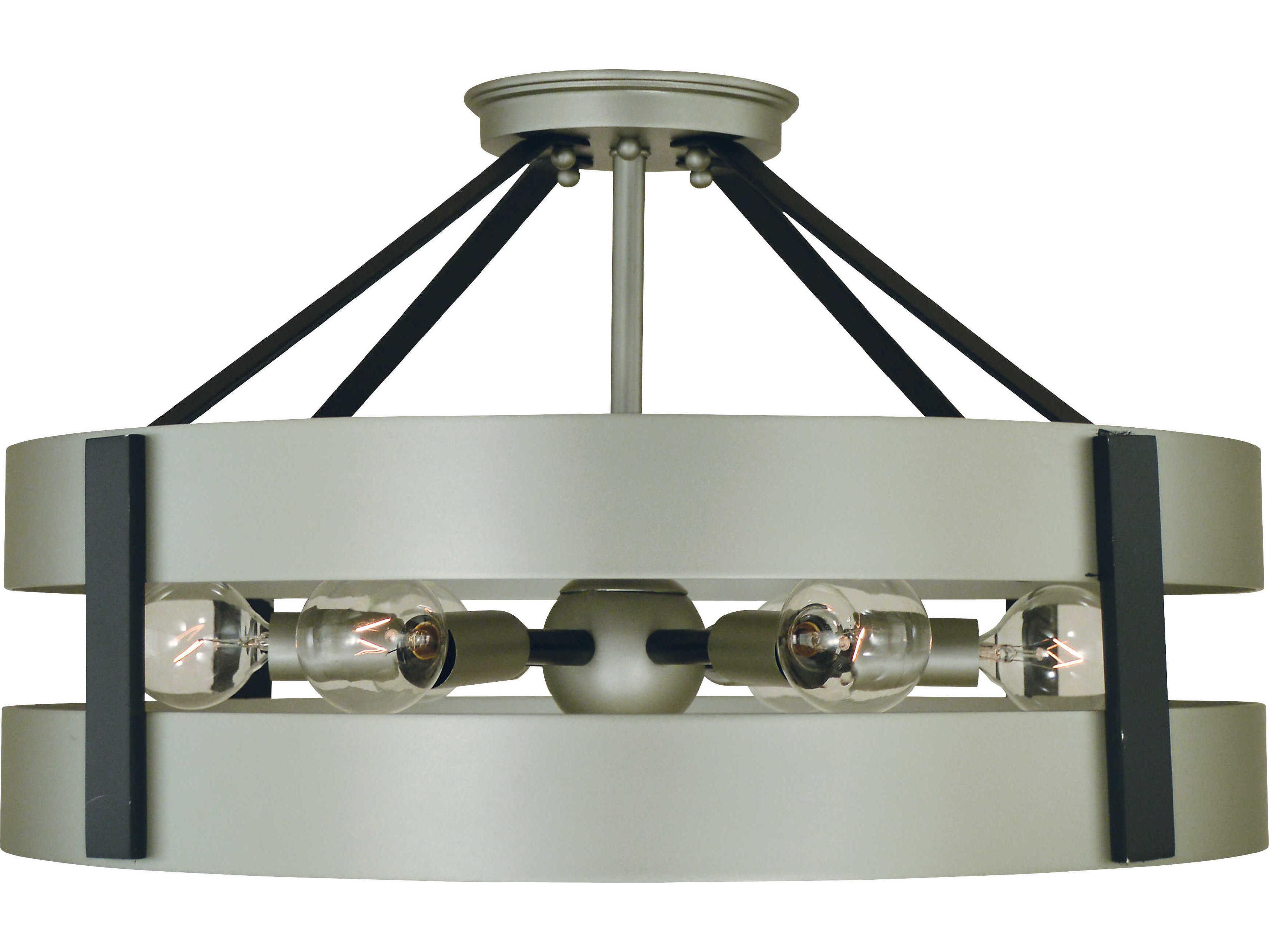 Orion 6-Light Satin Pewter Matte Black Nickel Round Semi Flush Mount