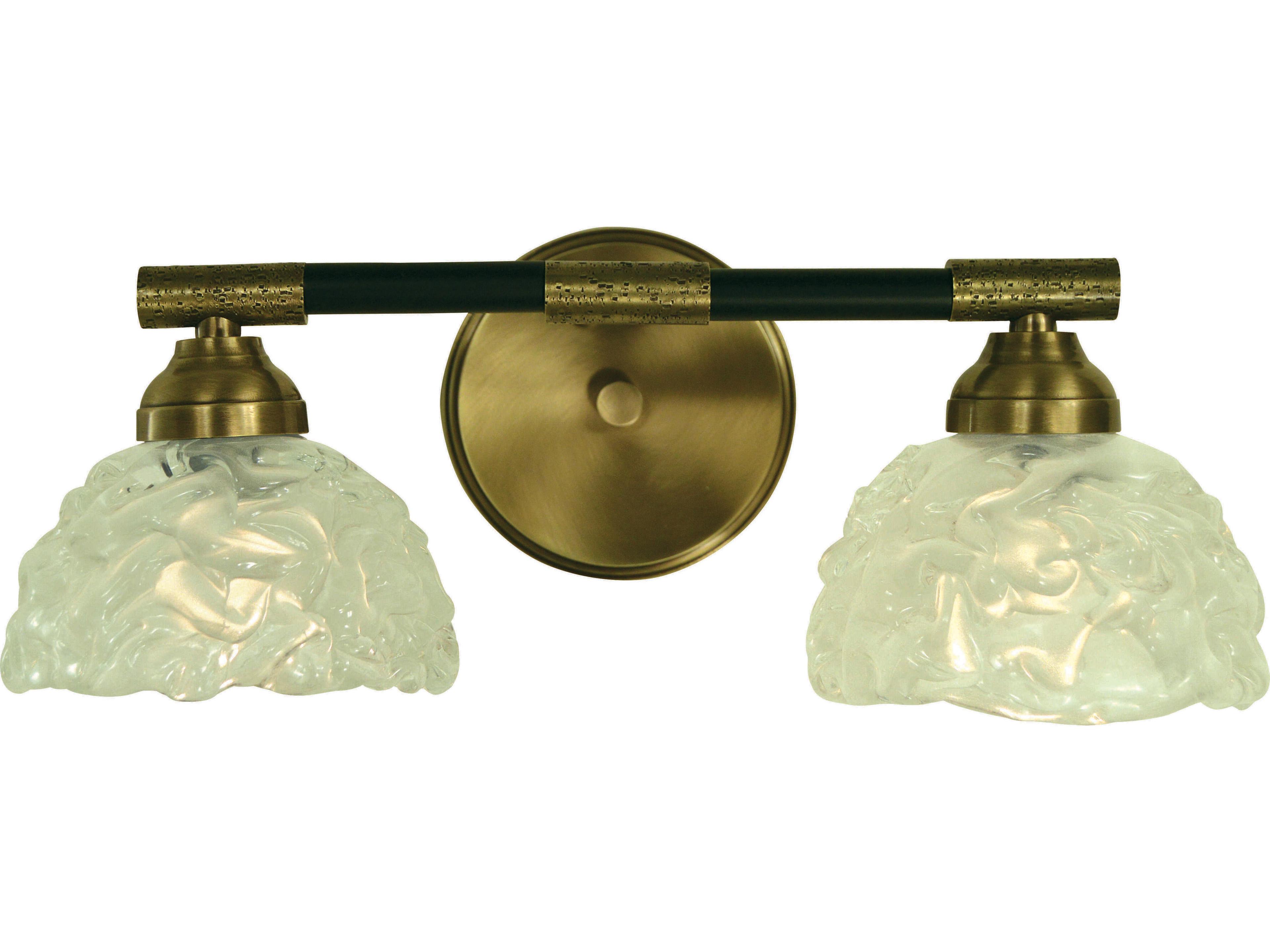 Stonebridge 2-Light Antique Brass Matte Black Glass Vanity Light
