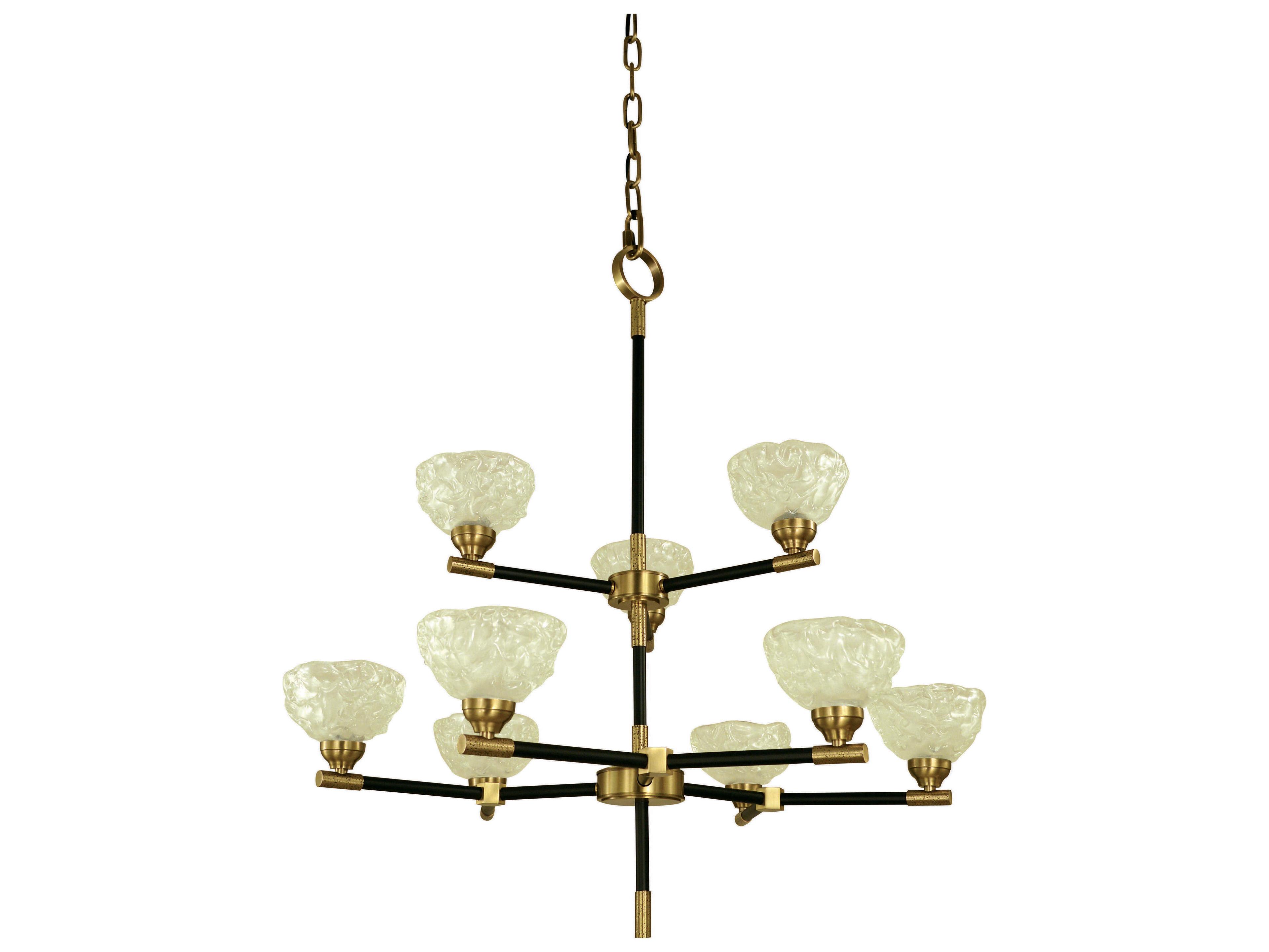 Stonebridge 9-Light Antique Brass Matte Black Glass Bowl Tiered Chandelier