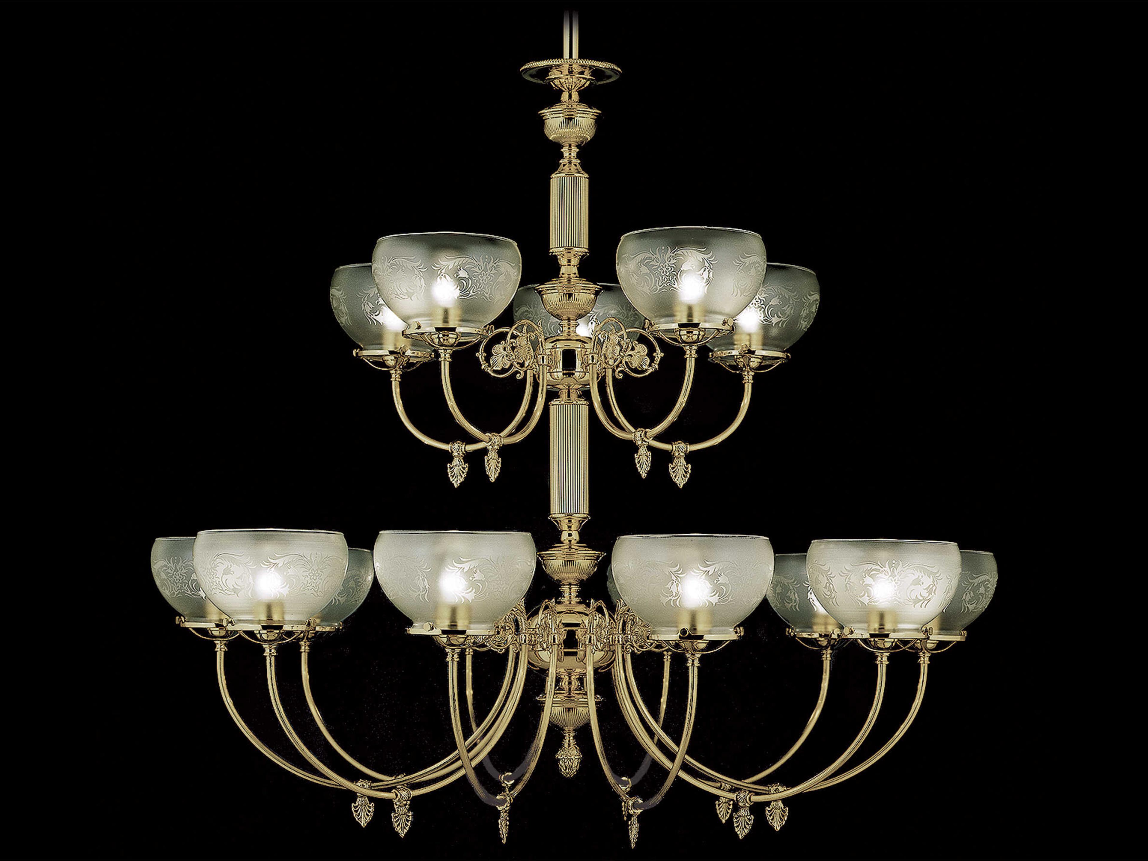 Chancery 15-Light Polished Brass Glass Bowl Tiered Chandelier