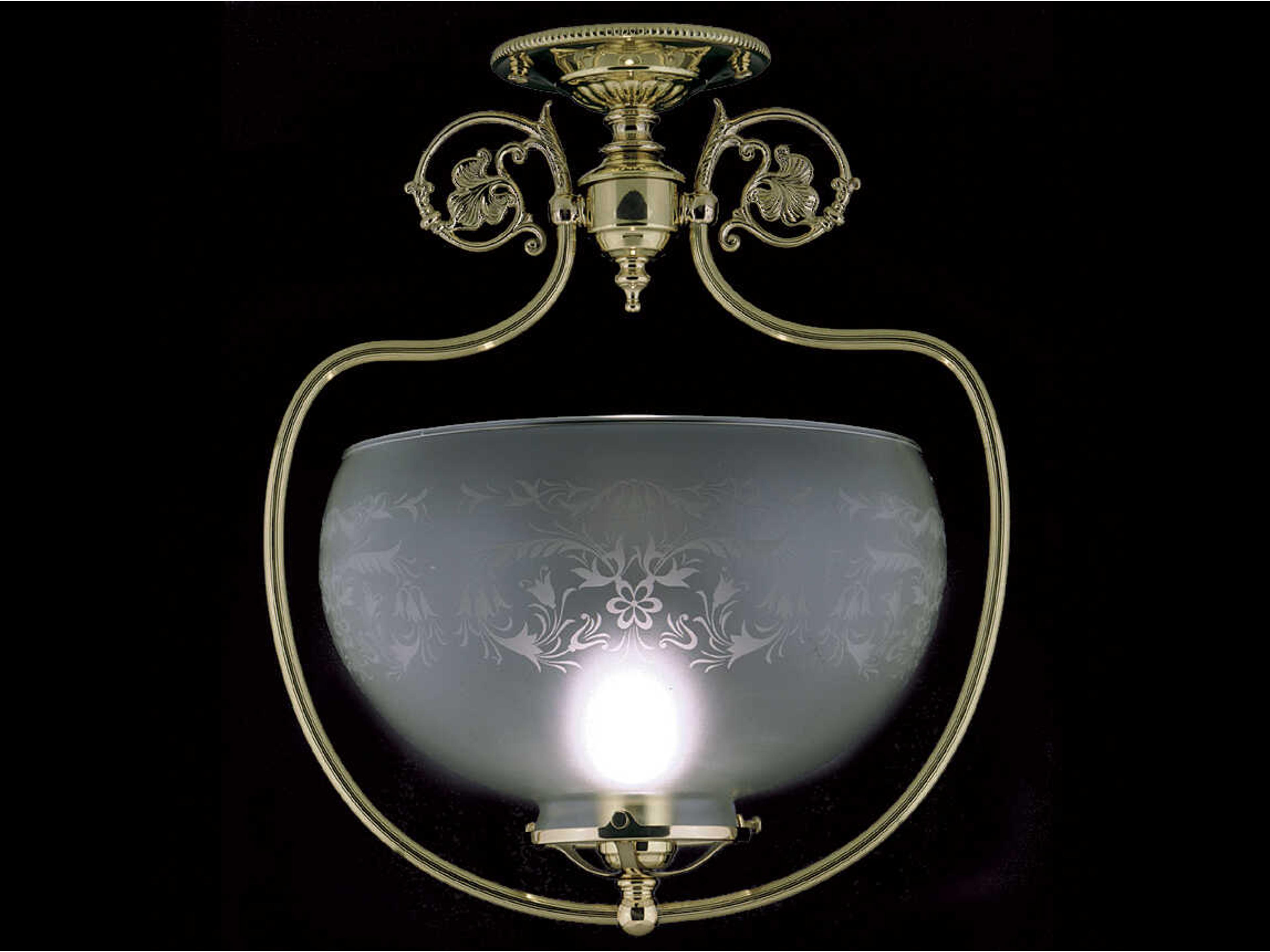 Chancery 1-Light Polished Brass Glass Bowl Semi Flush Mount