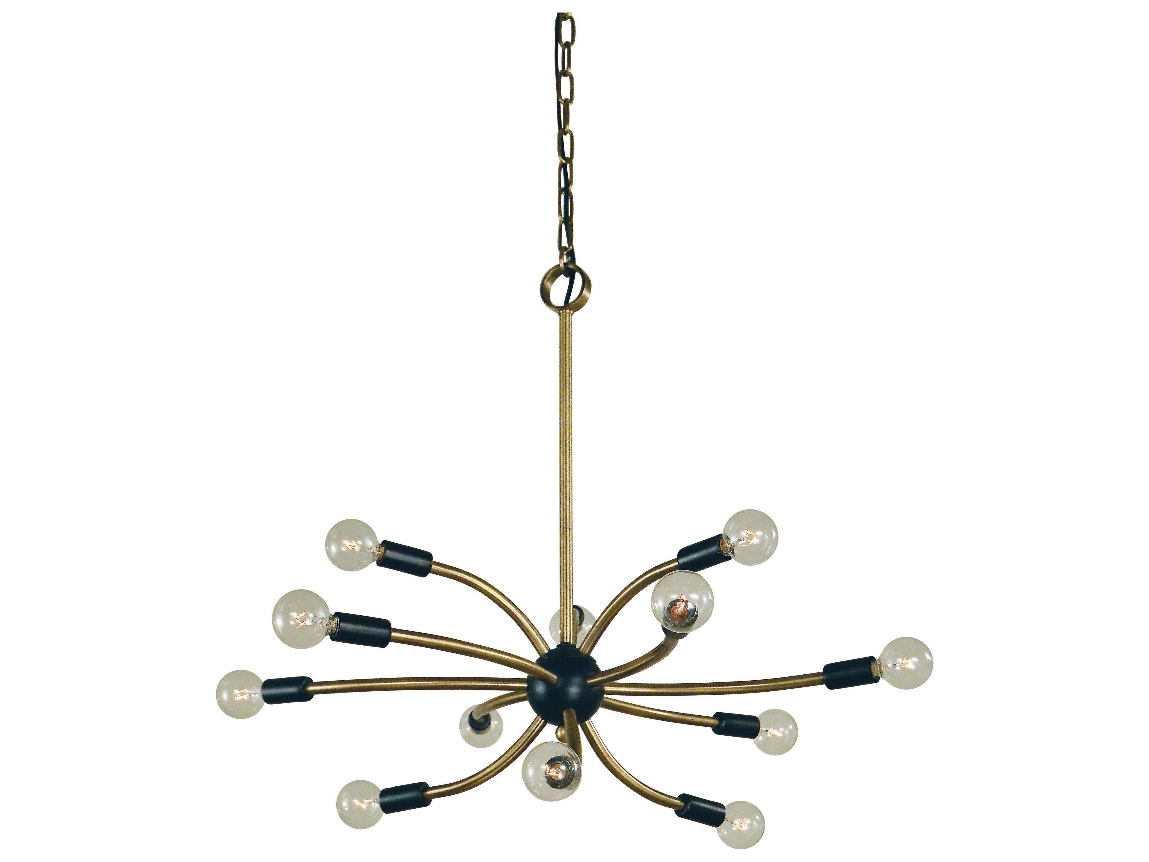 Comet 12-Light Antique Brass Matte Black Sputnik Pendant