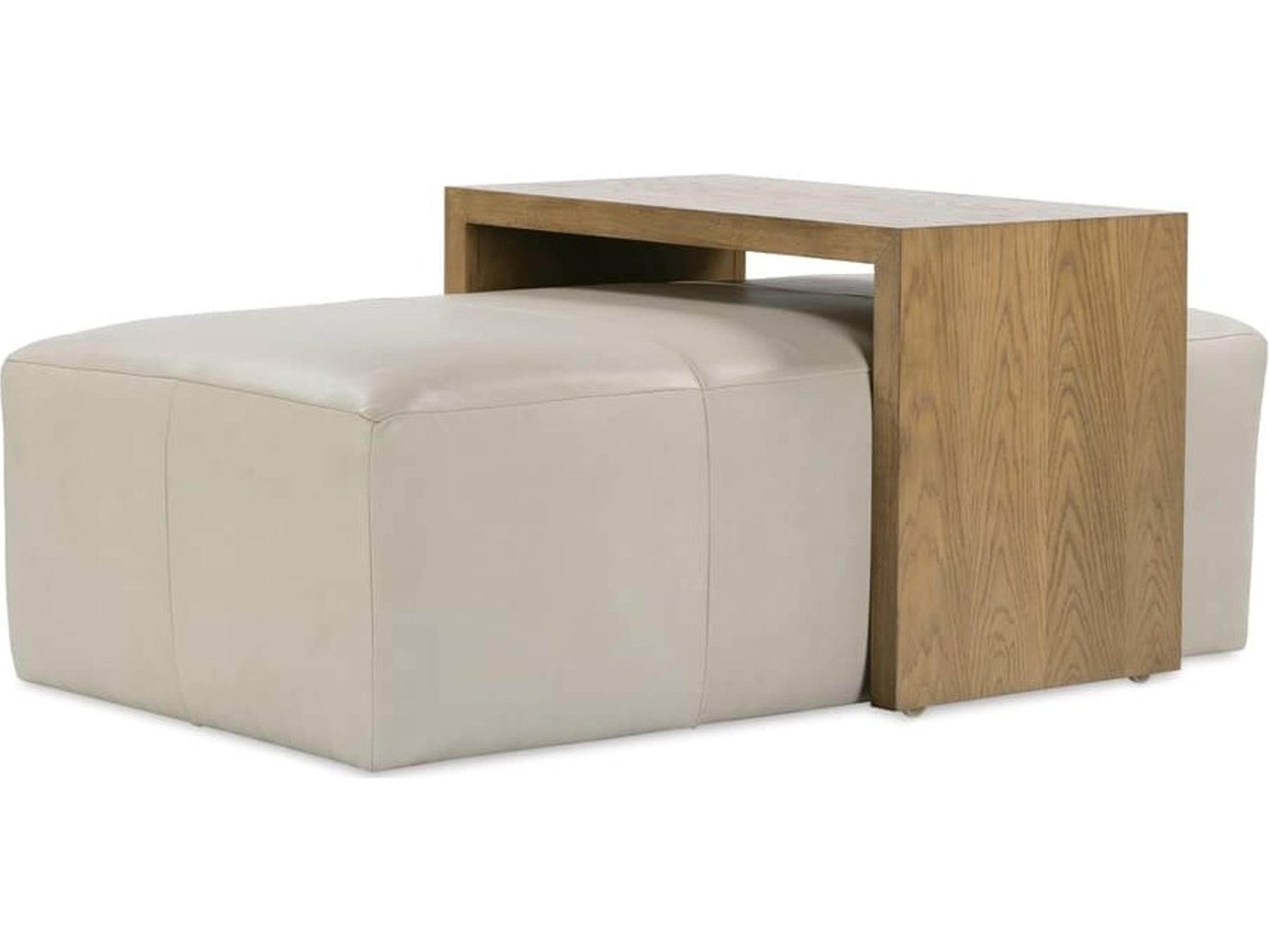 Macon Gray Leather Ottoman