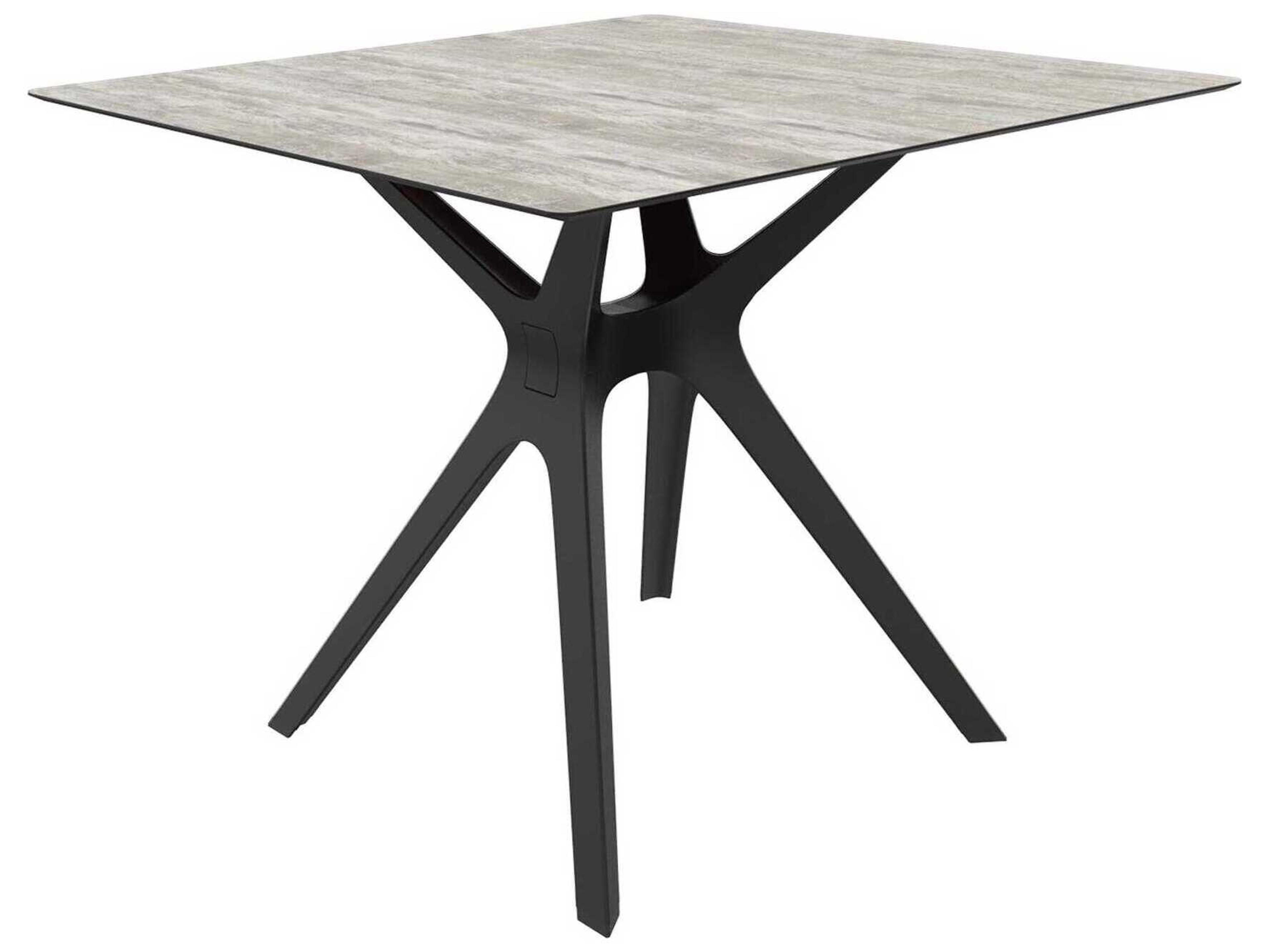 Vela S Square Dining Table Black Base Washed Wood Dining Table Top