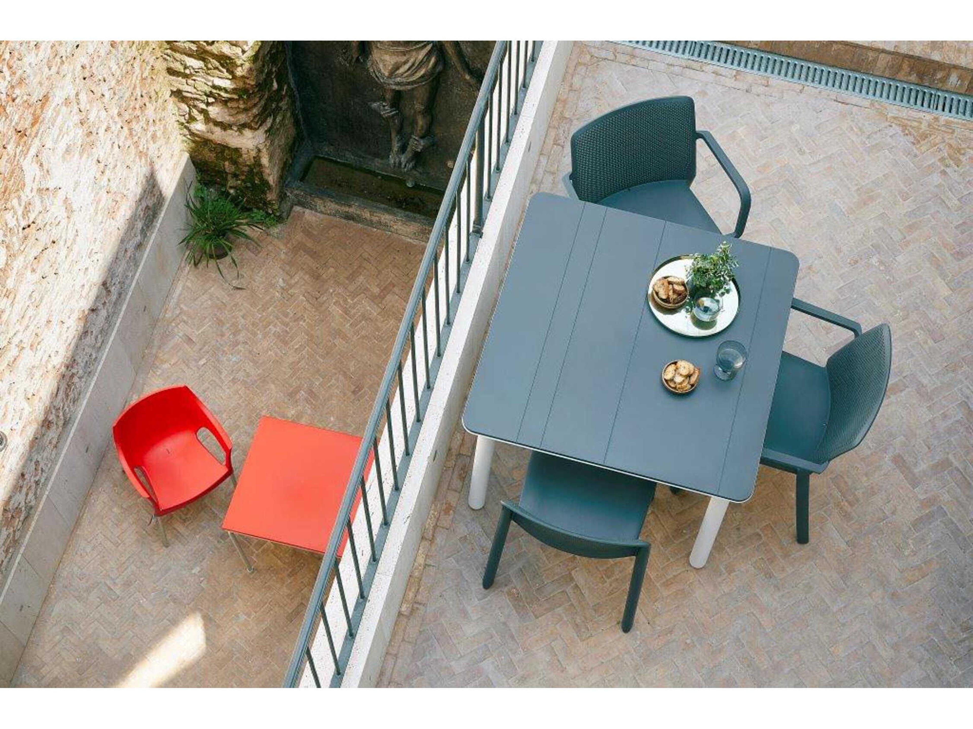 Resol Noa Square Dining Table White Base Dark Grey Dining Table Top