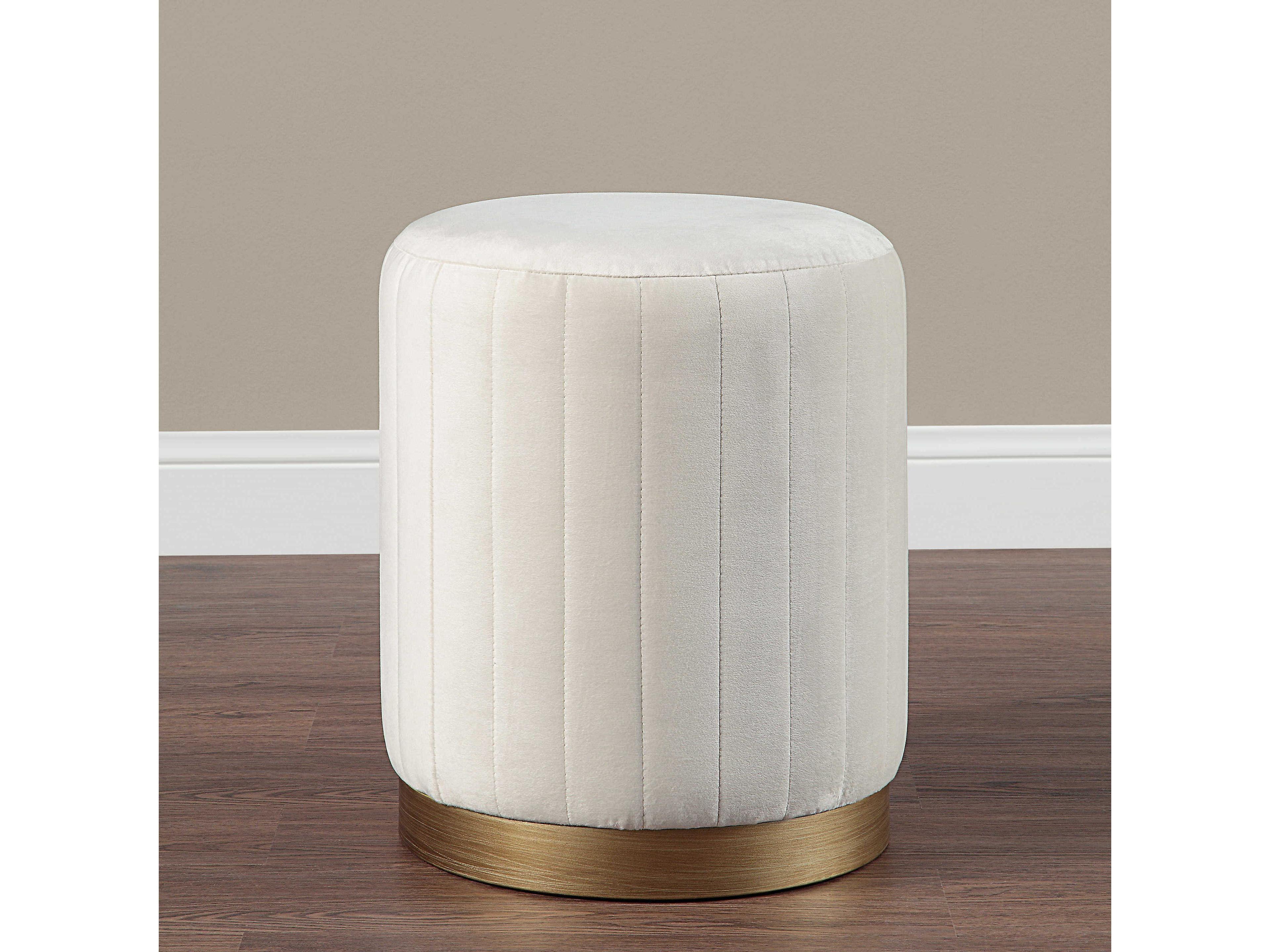 Renwil Baylor White Velvet Upholstered Ottoman