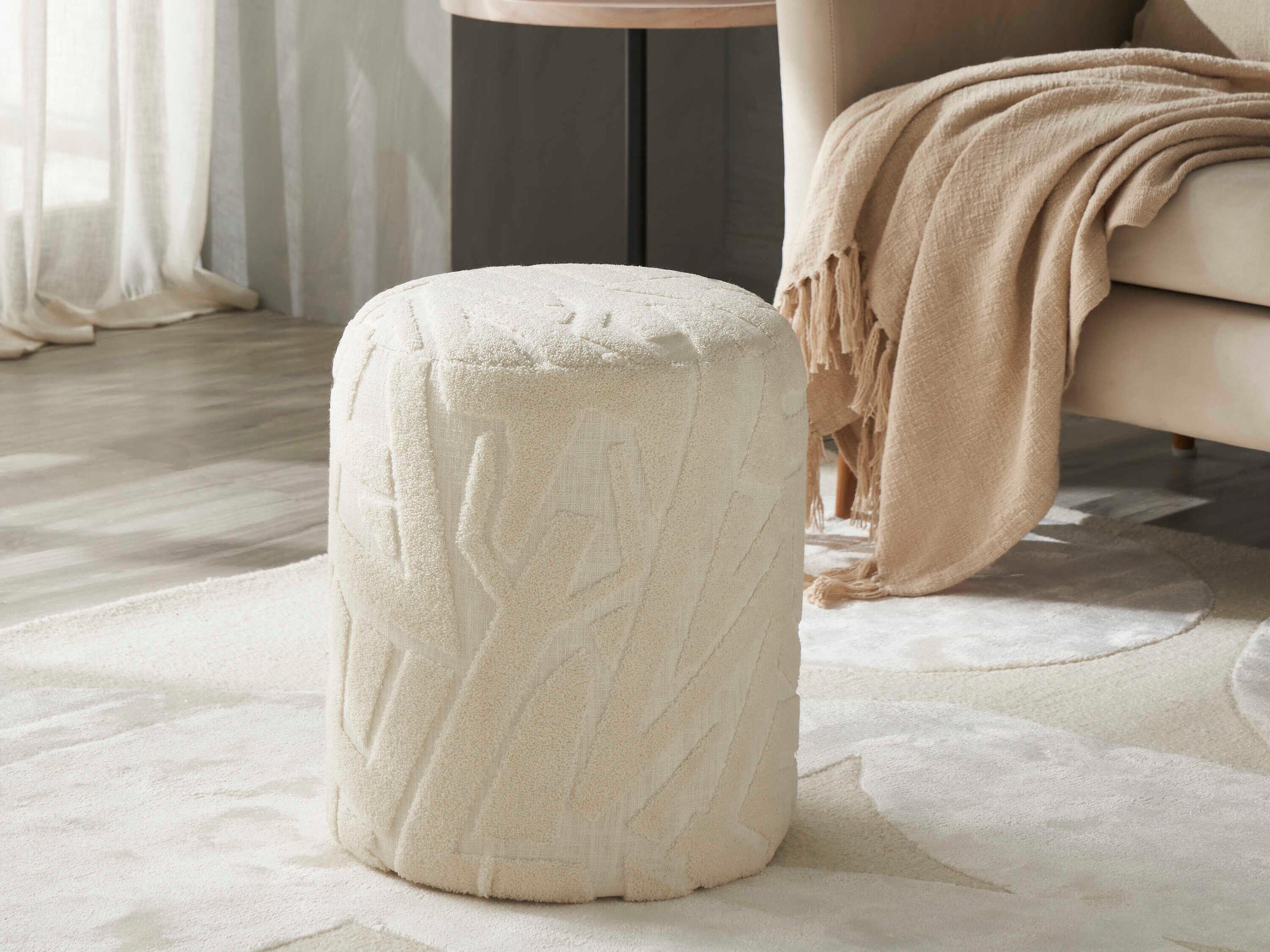 Renwil Trento Ivory White Upholstered Accent Stool