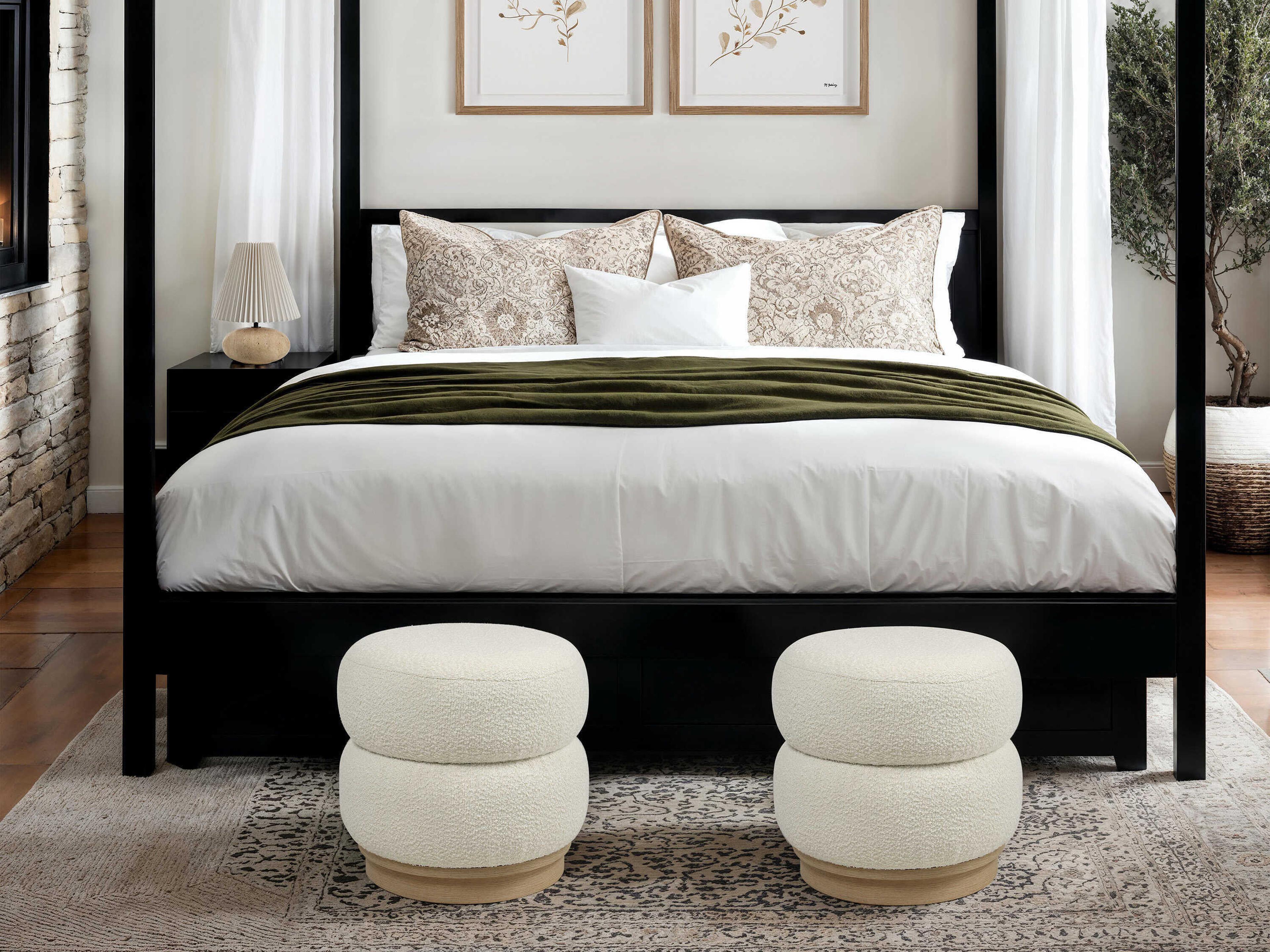 Renwil Miele Ivory Beige Upholstered Ottoman