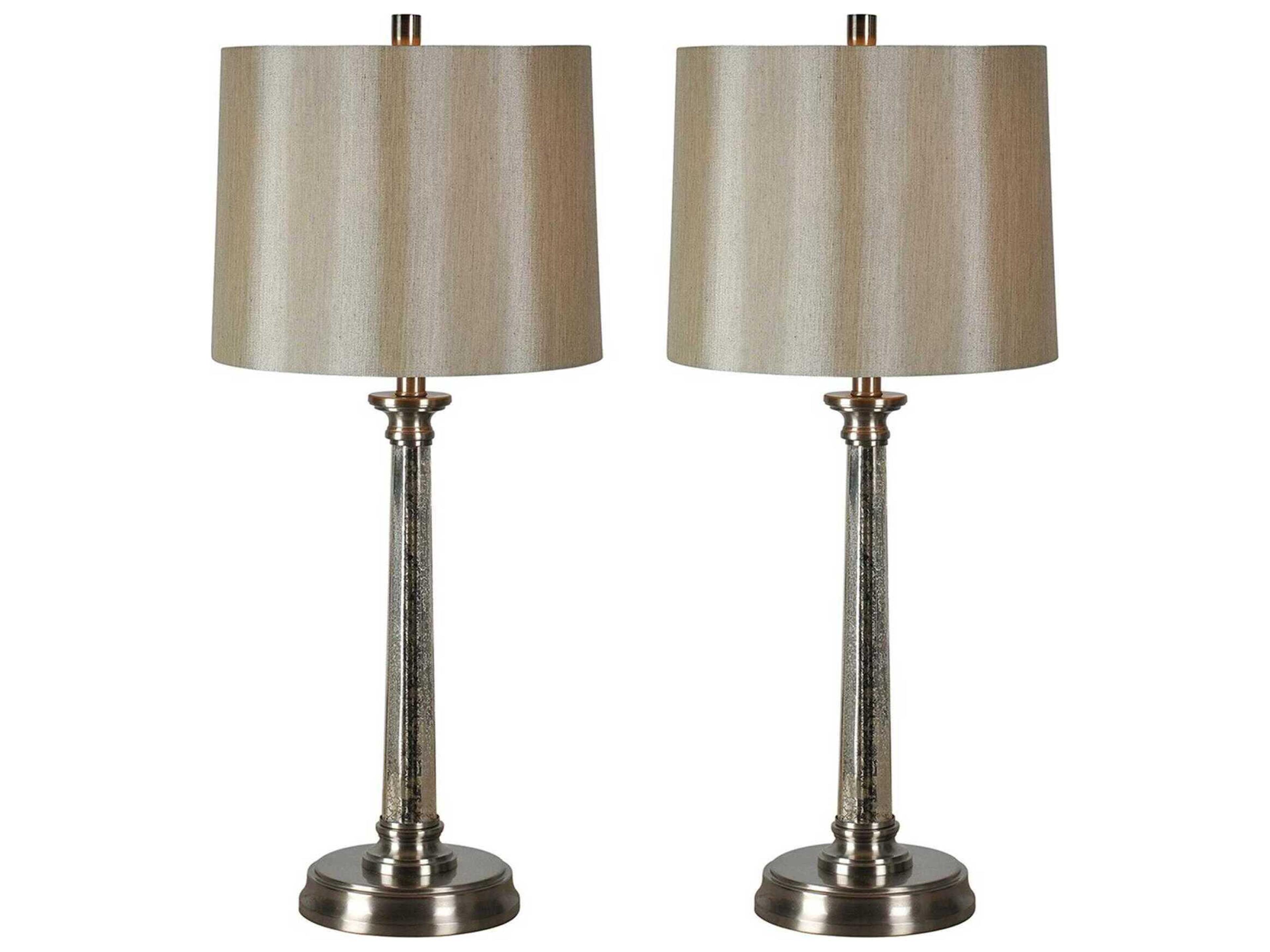 Brooks Satin Nickel Champagne Linen Buffet Lamp Set of 2