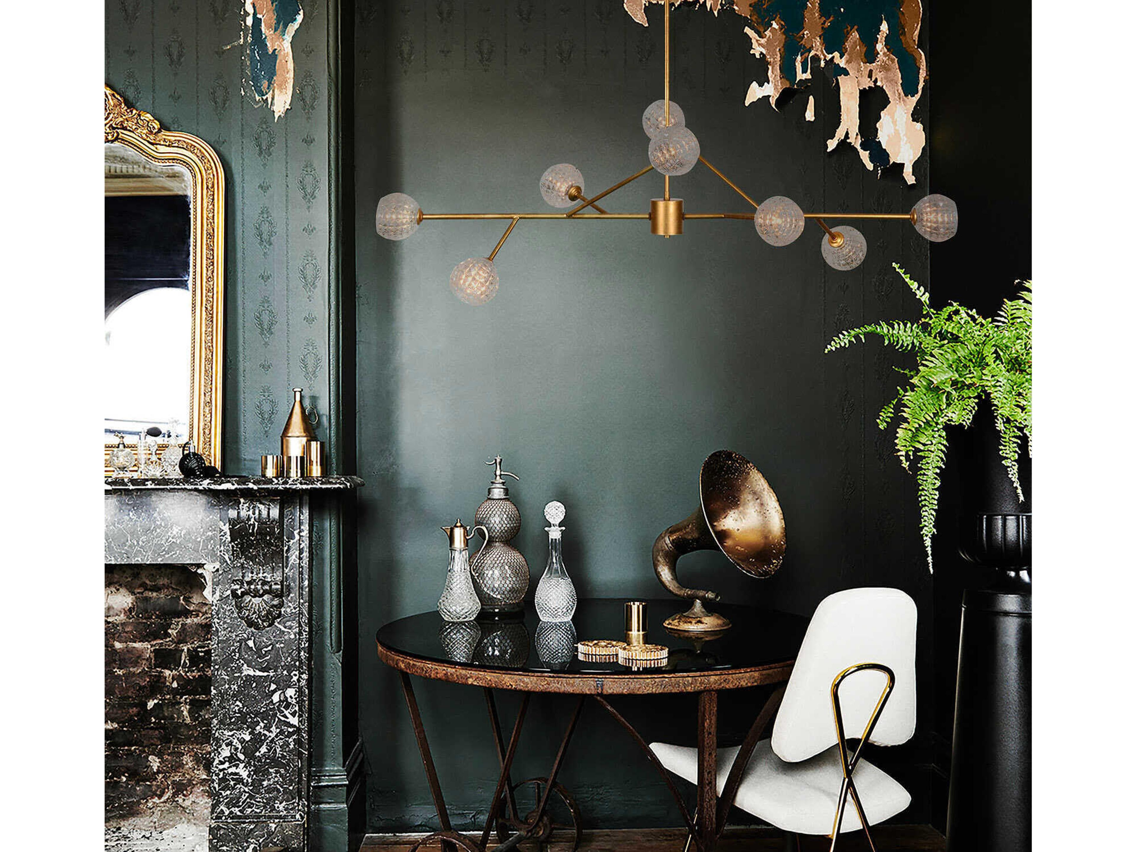 Renwil Damas 8-Light Antique Gold Globe Linear Island Pendant