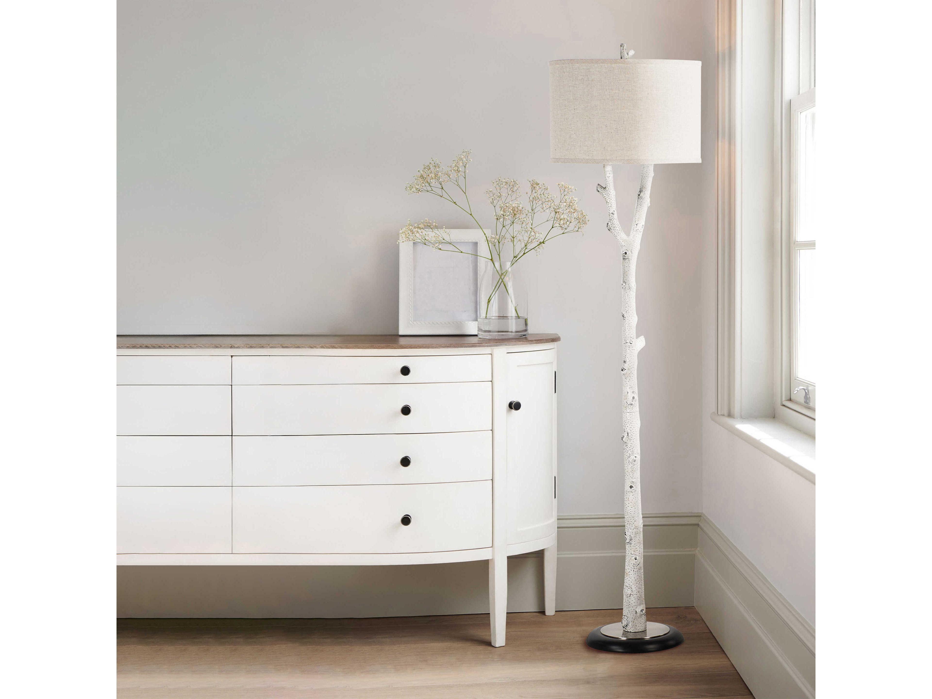 Renwil Criterion Painted White Wash Light Gray Linen Off Floor Lamp