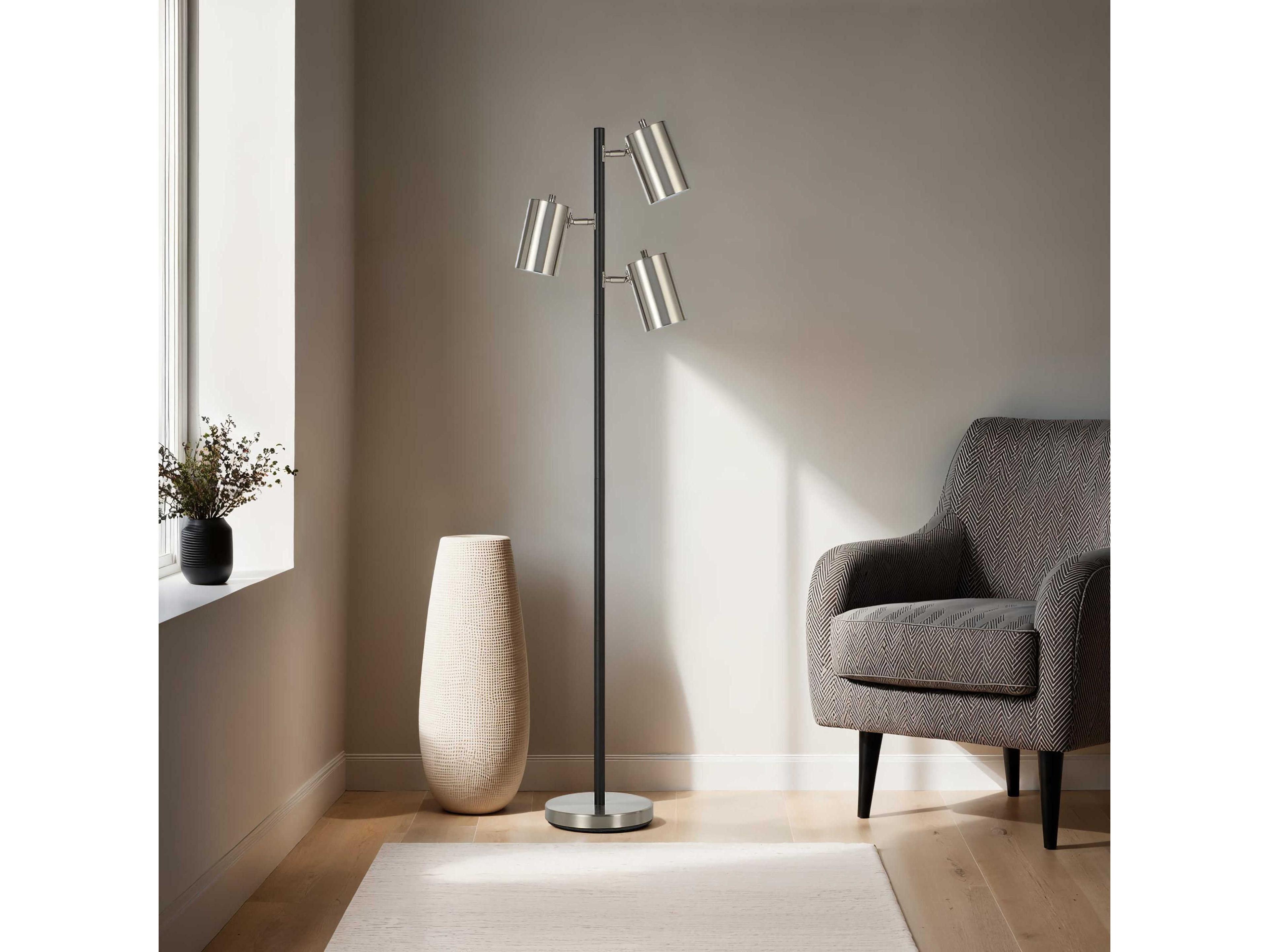 Renwil Meandros Powder Coated Matte Black Plated Brushed Nickel Iron Floor Lamp