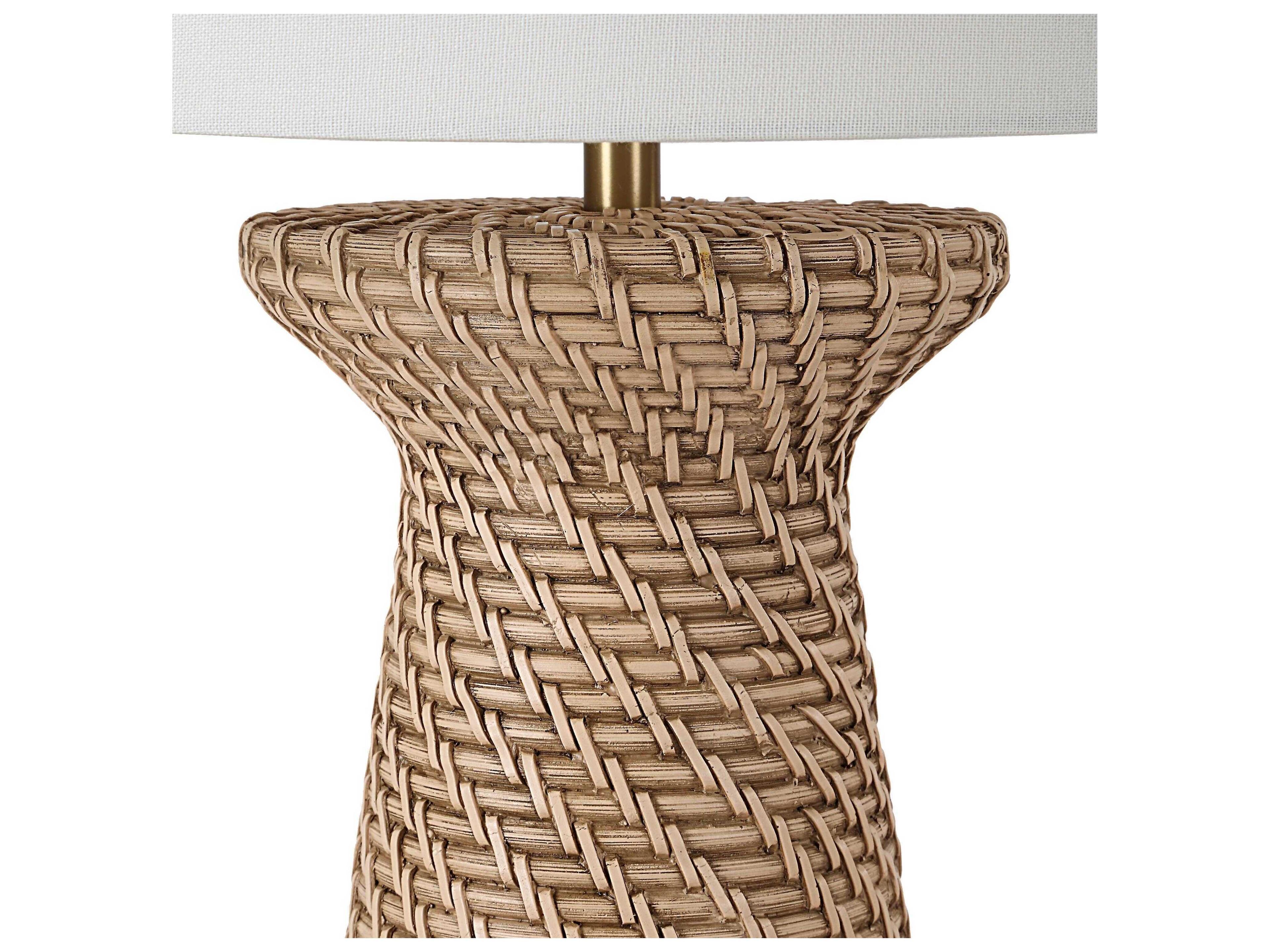 Renwil Nathalie Painted Cream White Wash Ivory Linen Brown Floor Lamp