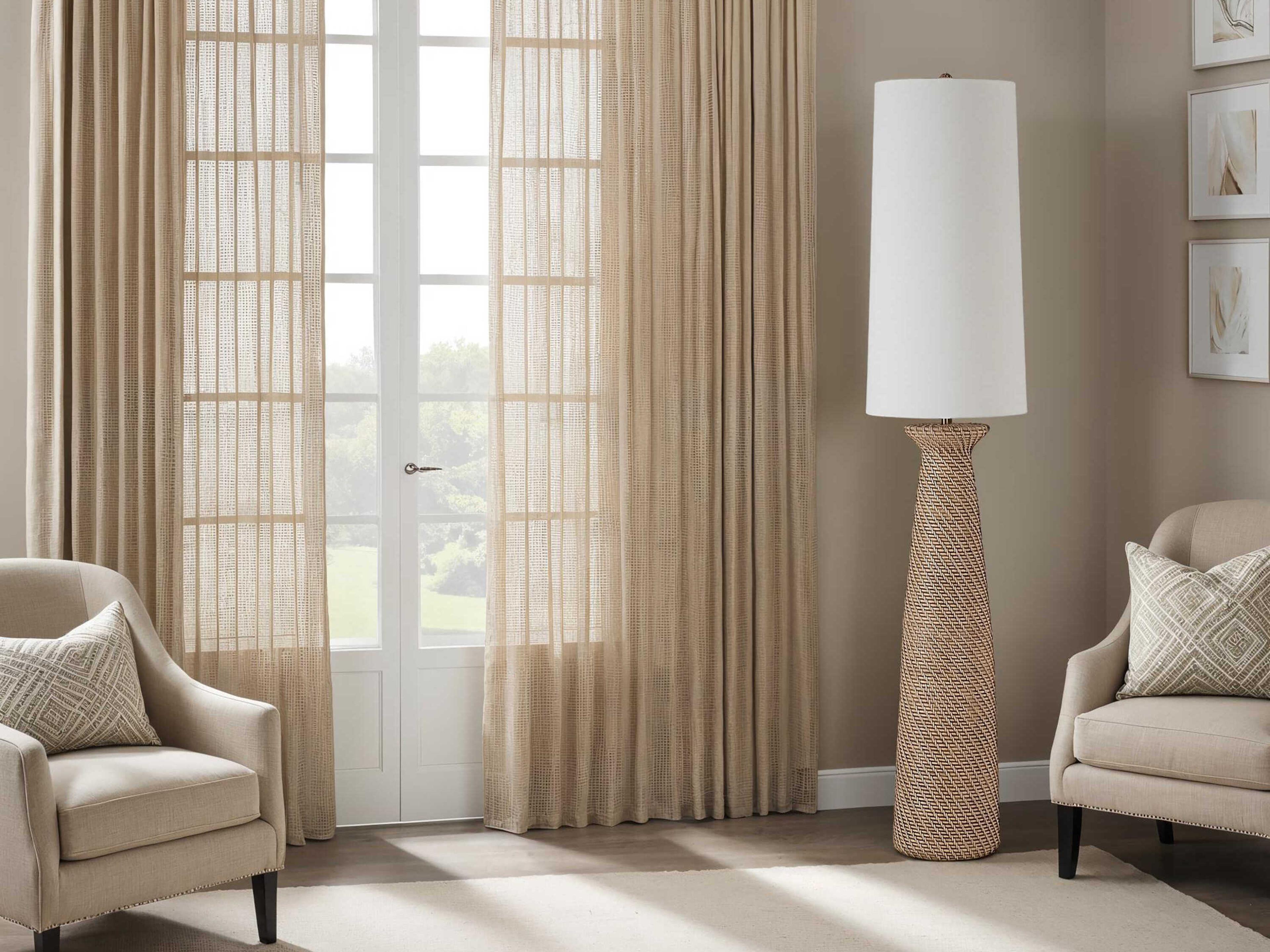 Renwil Nathalie Painted Cream White Wash Ivory Linen Brown Floor Lamp