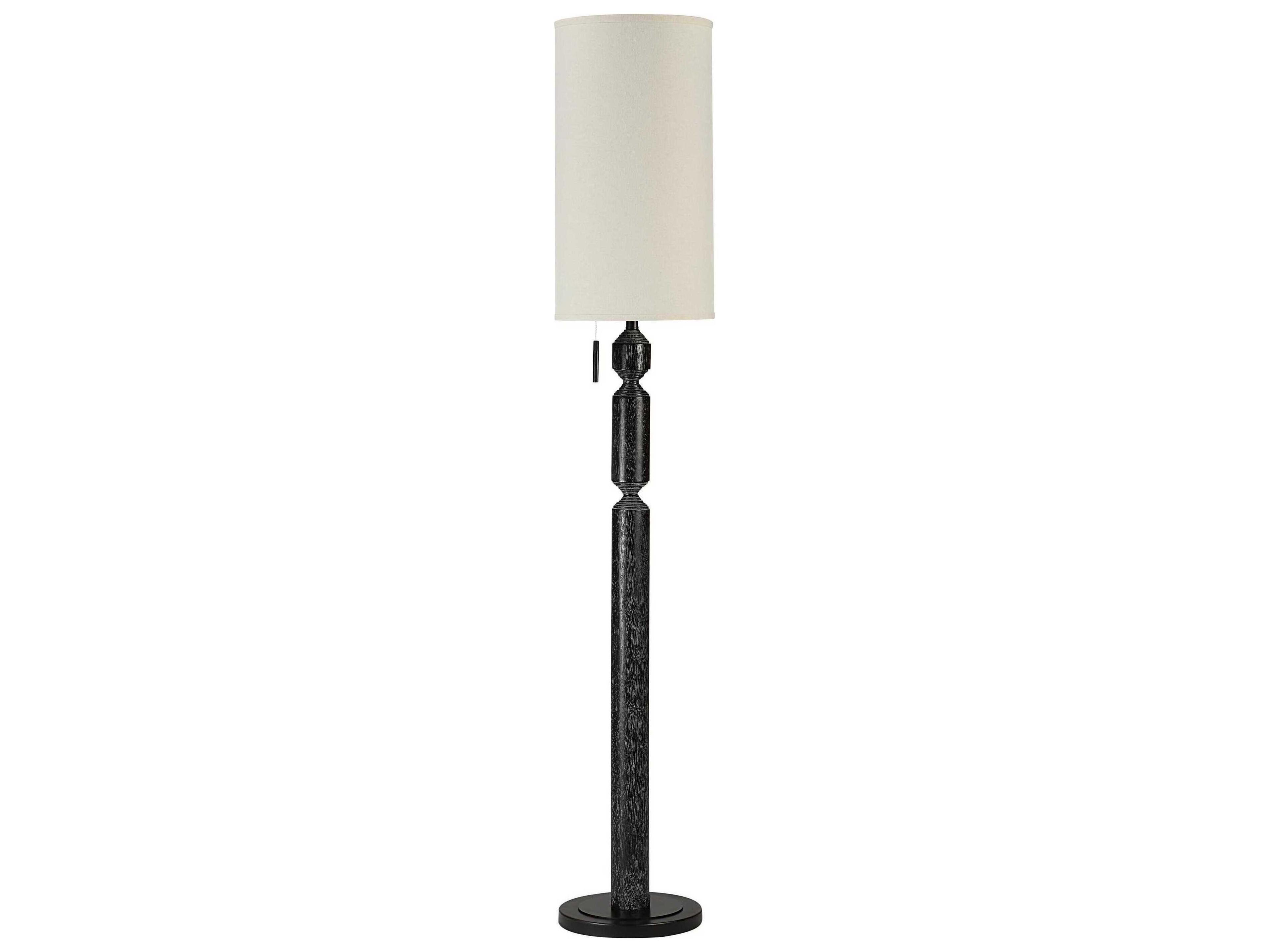 Pheonix Painted Matte Black Wash Cream Linen Floor Lamp