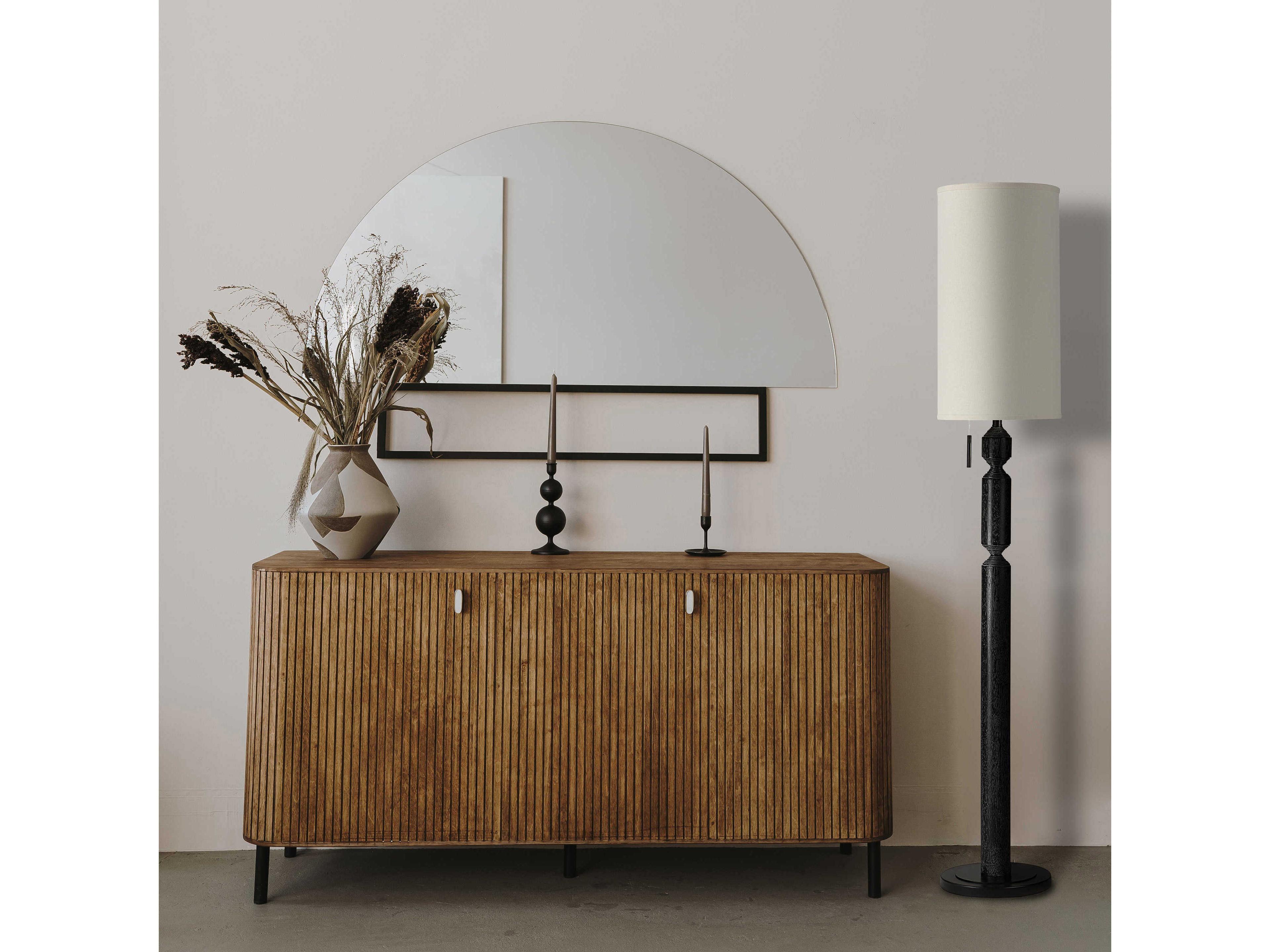 Renwil Pheonix Painted Matte Black Wash Cream Linen Floor Lamp