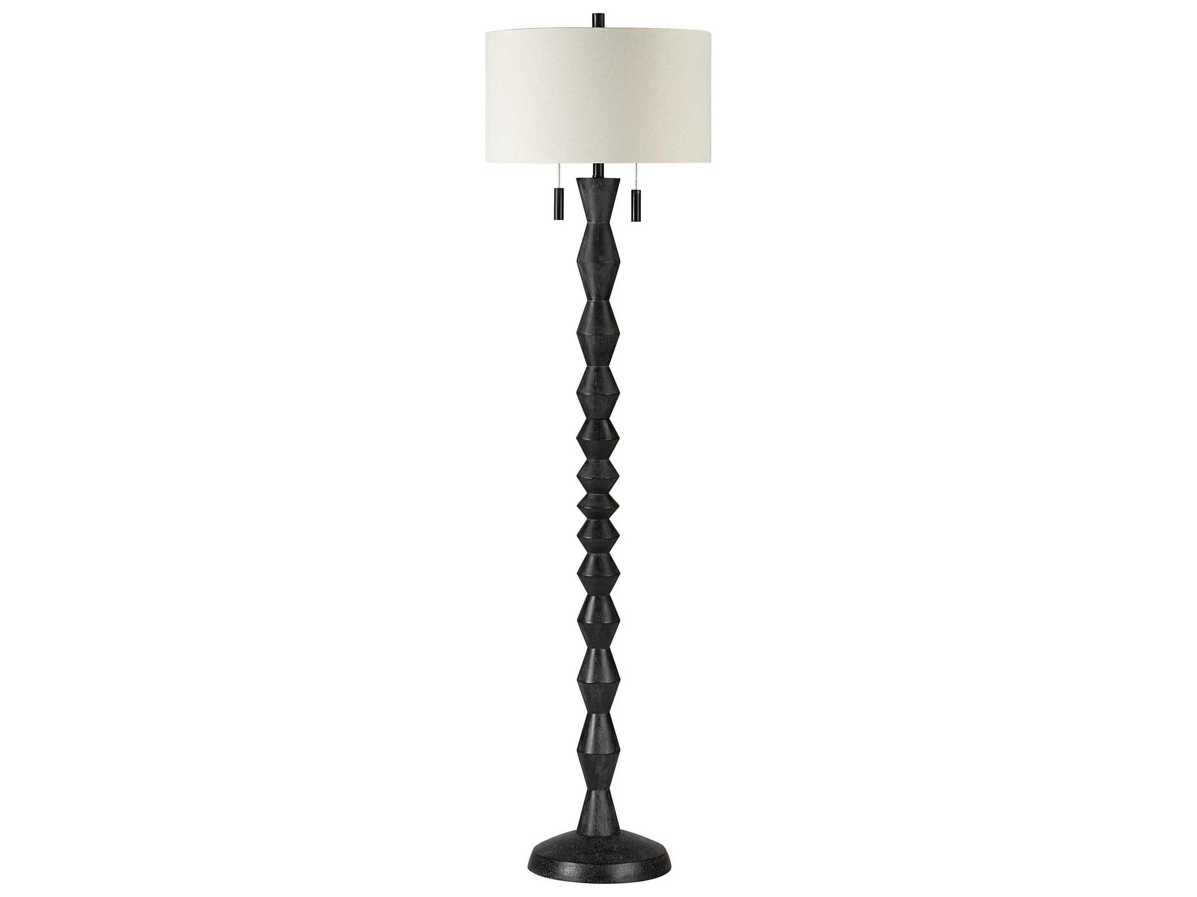 Phyllis Painted Matte Black Wash Cream Linen Floor Lamp