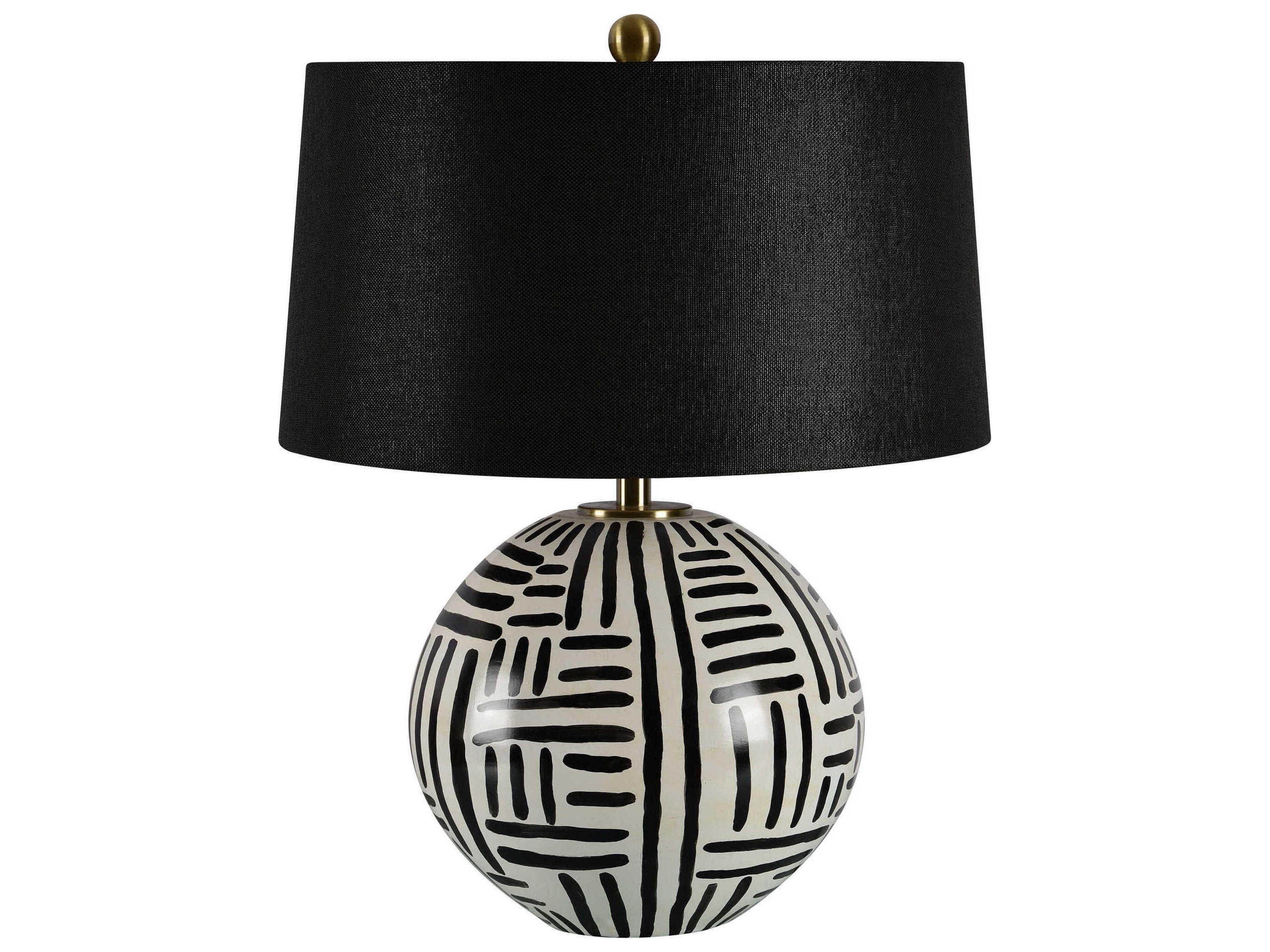 Renwil Milka Antique Brass Black Linen Buffet Lamp