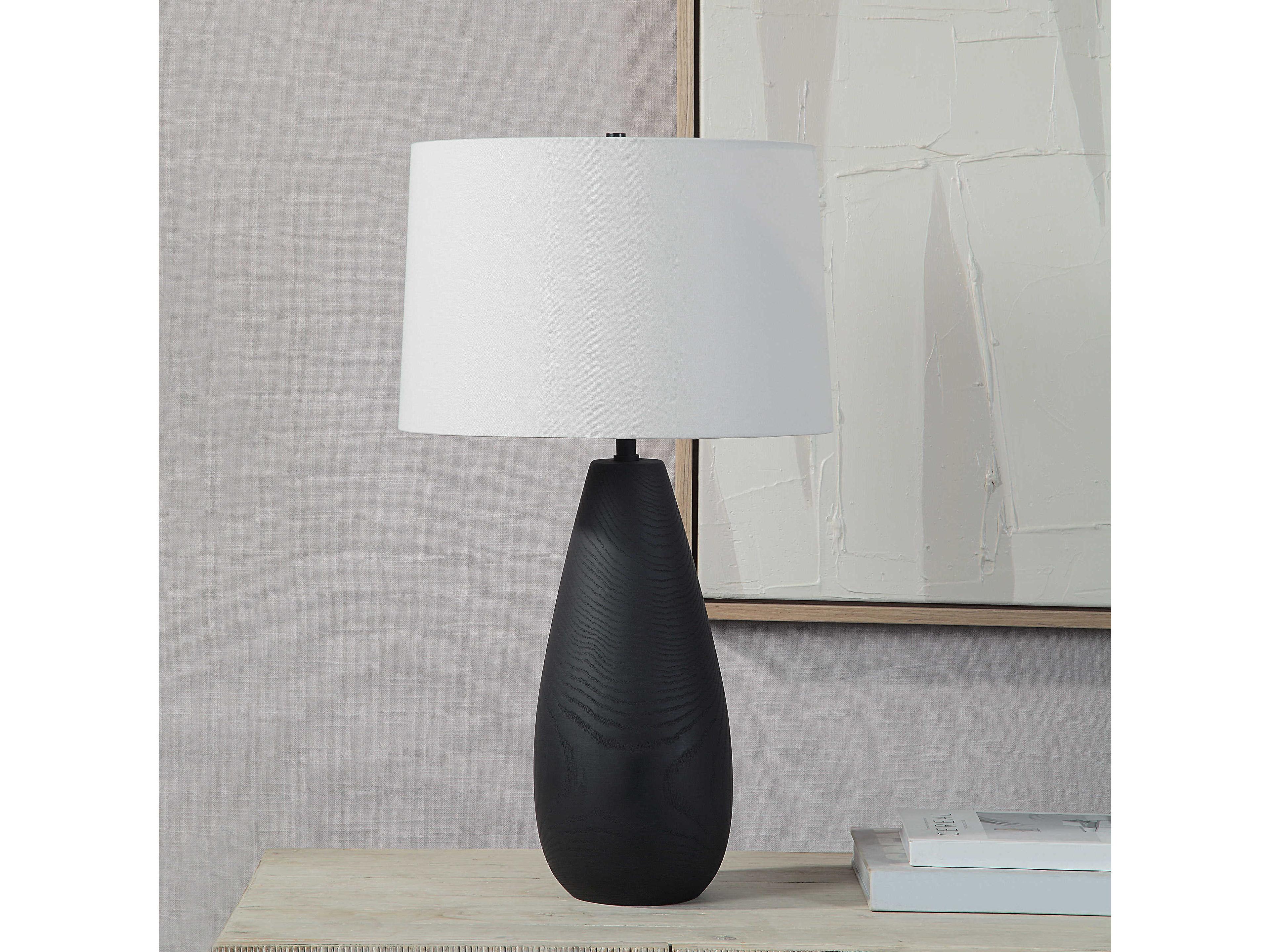Renwil Tala Matte Black Ivory Linen Buffet Lamp