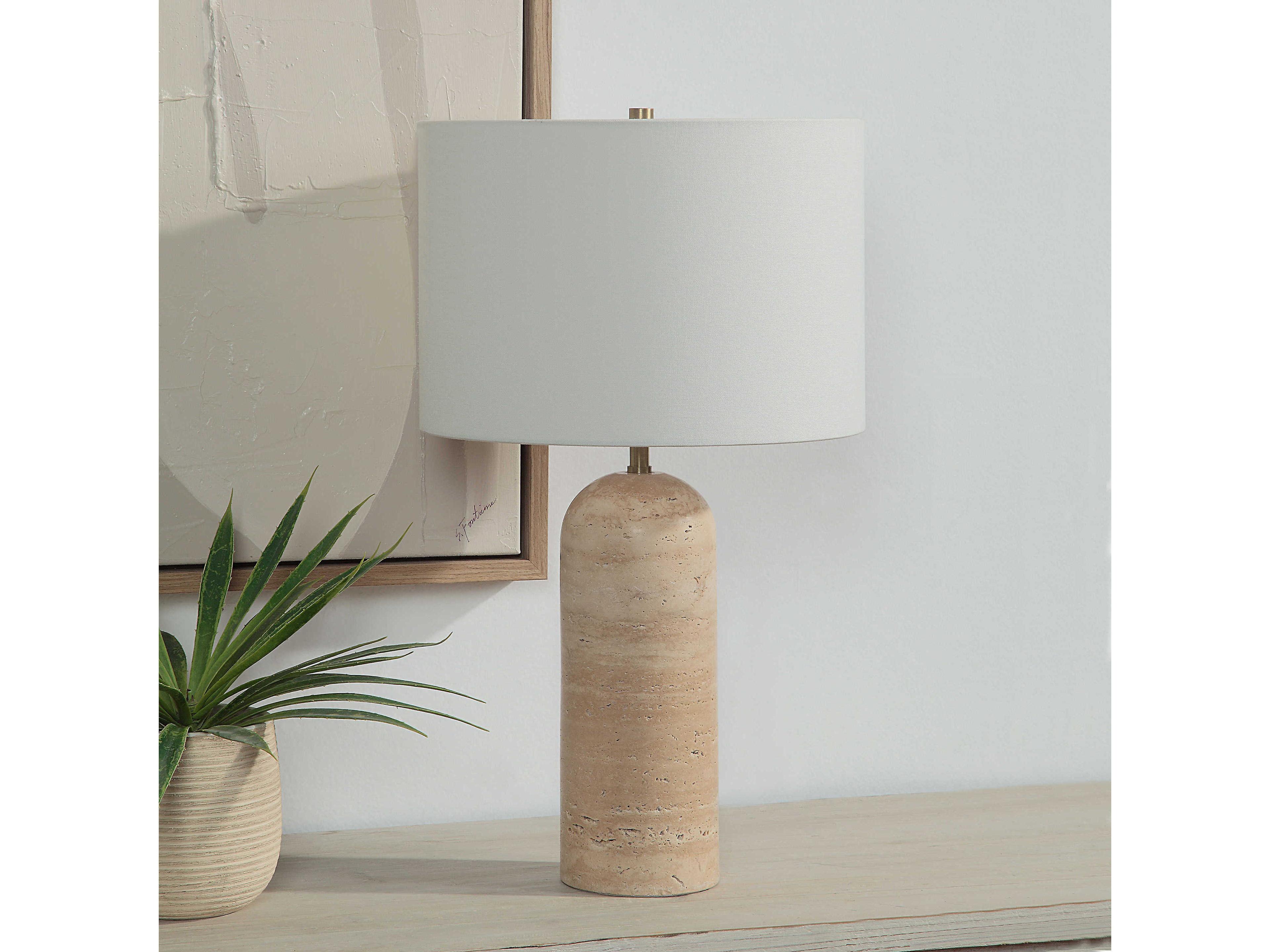 Renwil Ixora Natural Honed Ivory Linen Brown Buffet Lamp