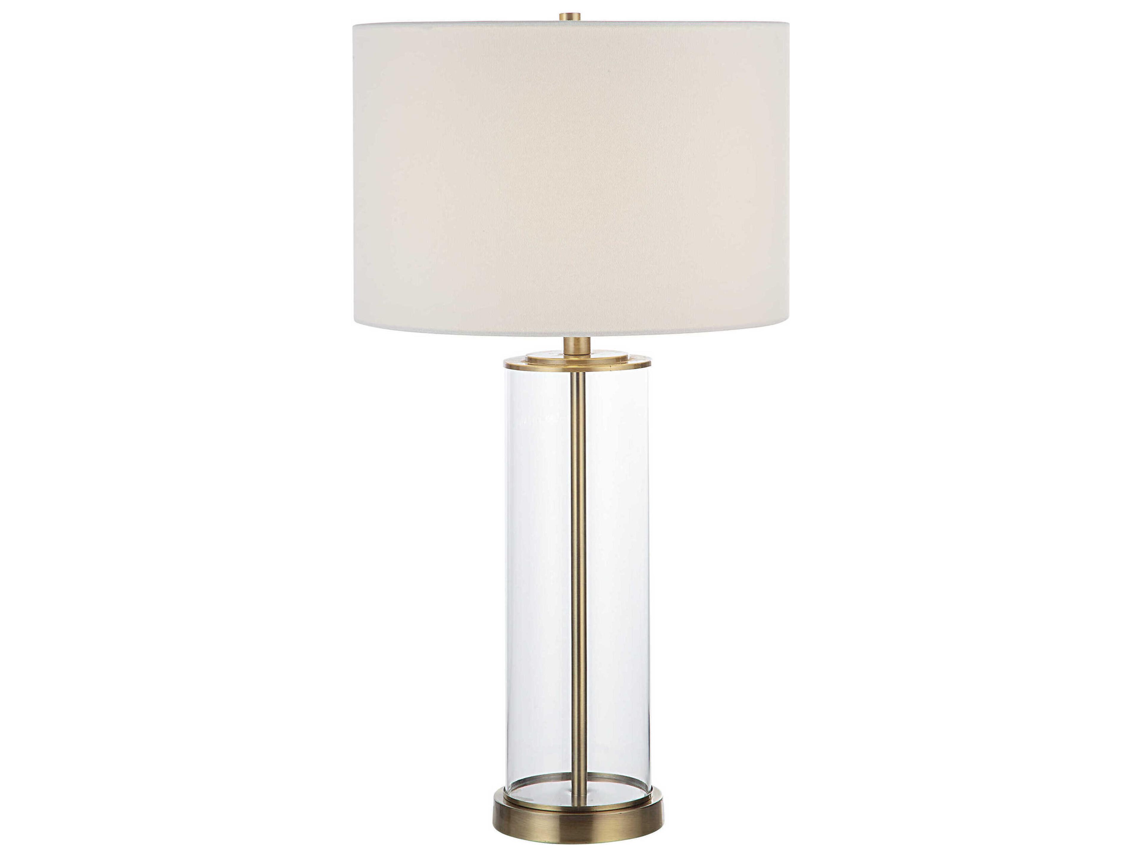 Renwil Saco Satin Brass Ivory Linen Buffet Lamp Set of 2