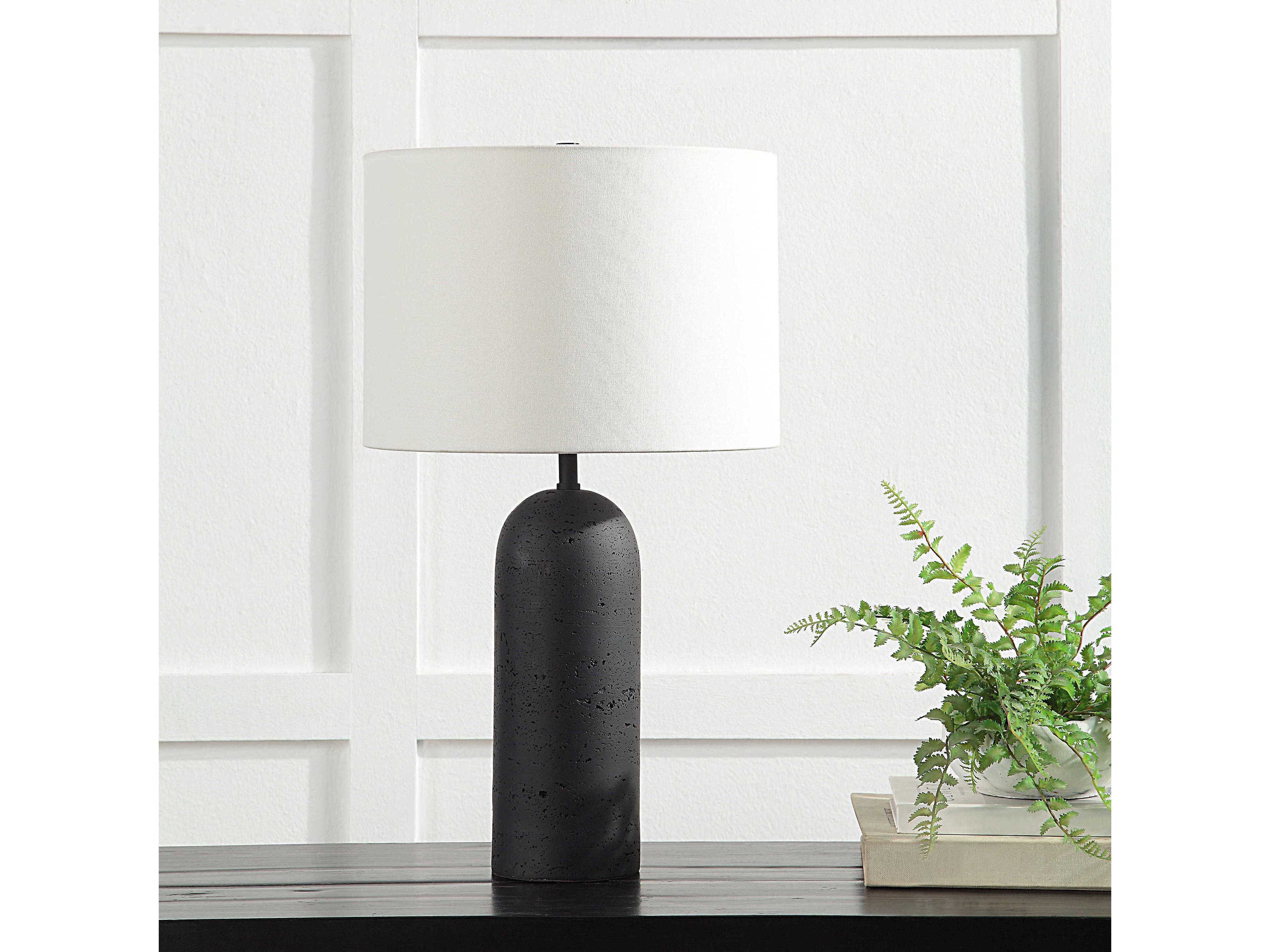 Renwil Augusta Black Ivory Linen Buffet Lamp Set of 2