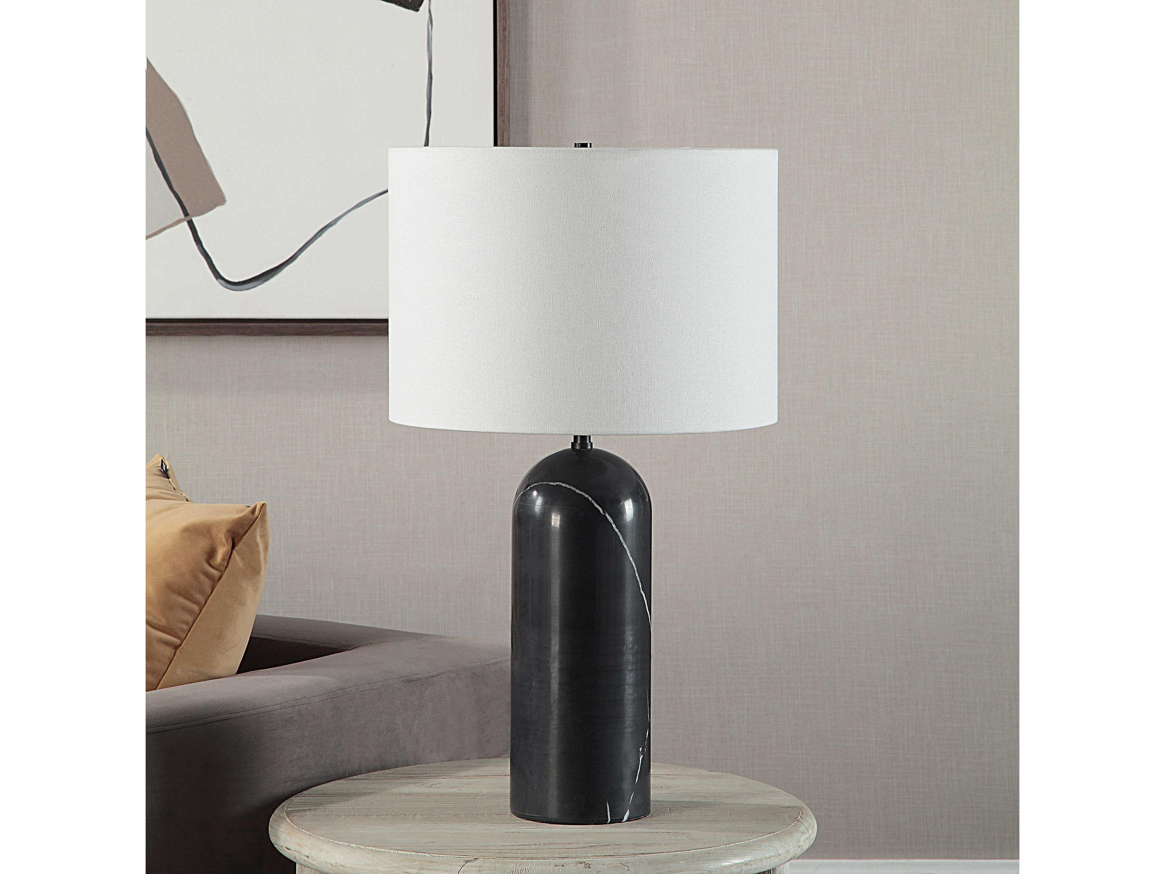 Renwil Tyne Honed Black Ivory Linen Buffet Lamp
