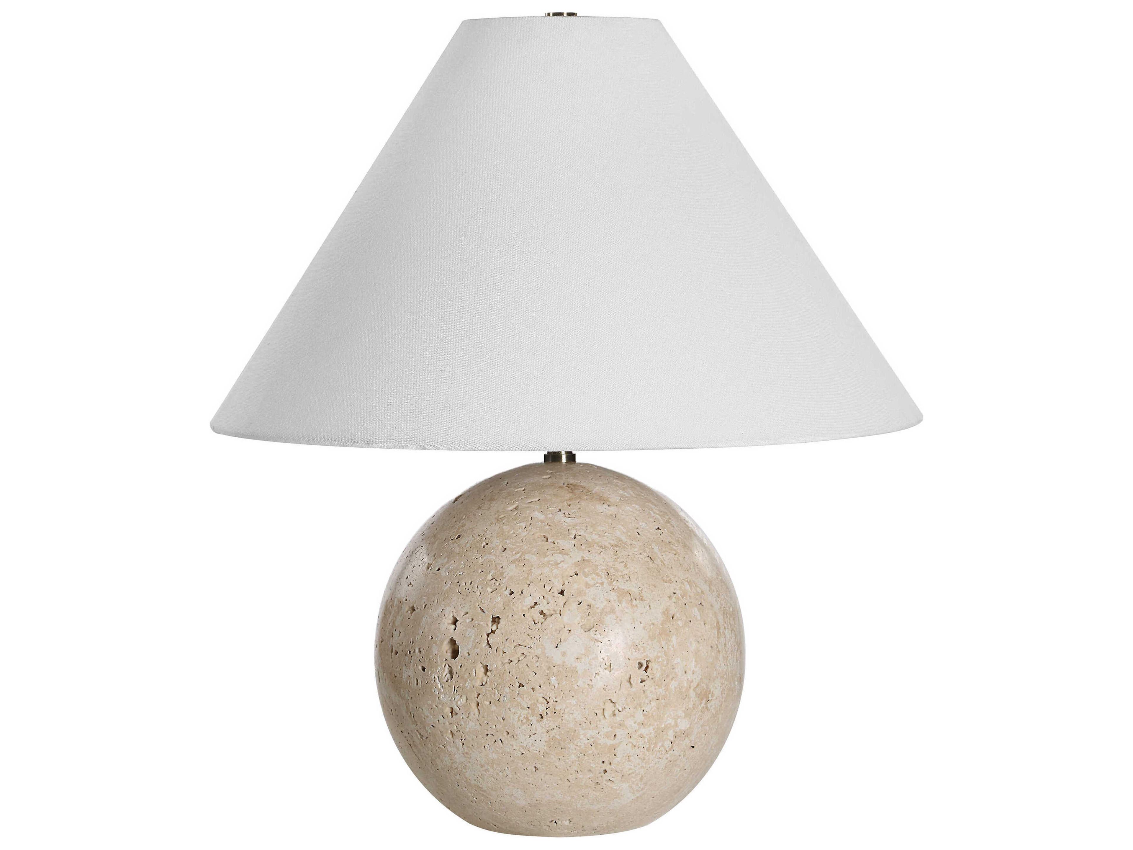 Assen Table Lamp with Travertine Base and Linen Shade