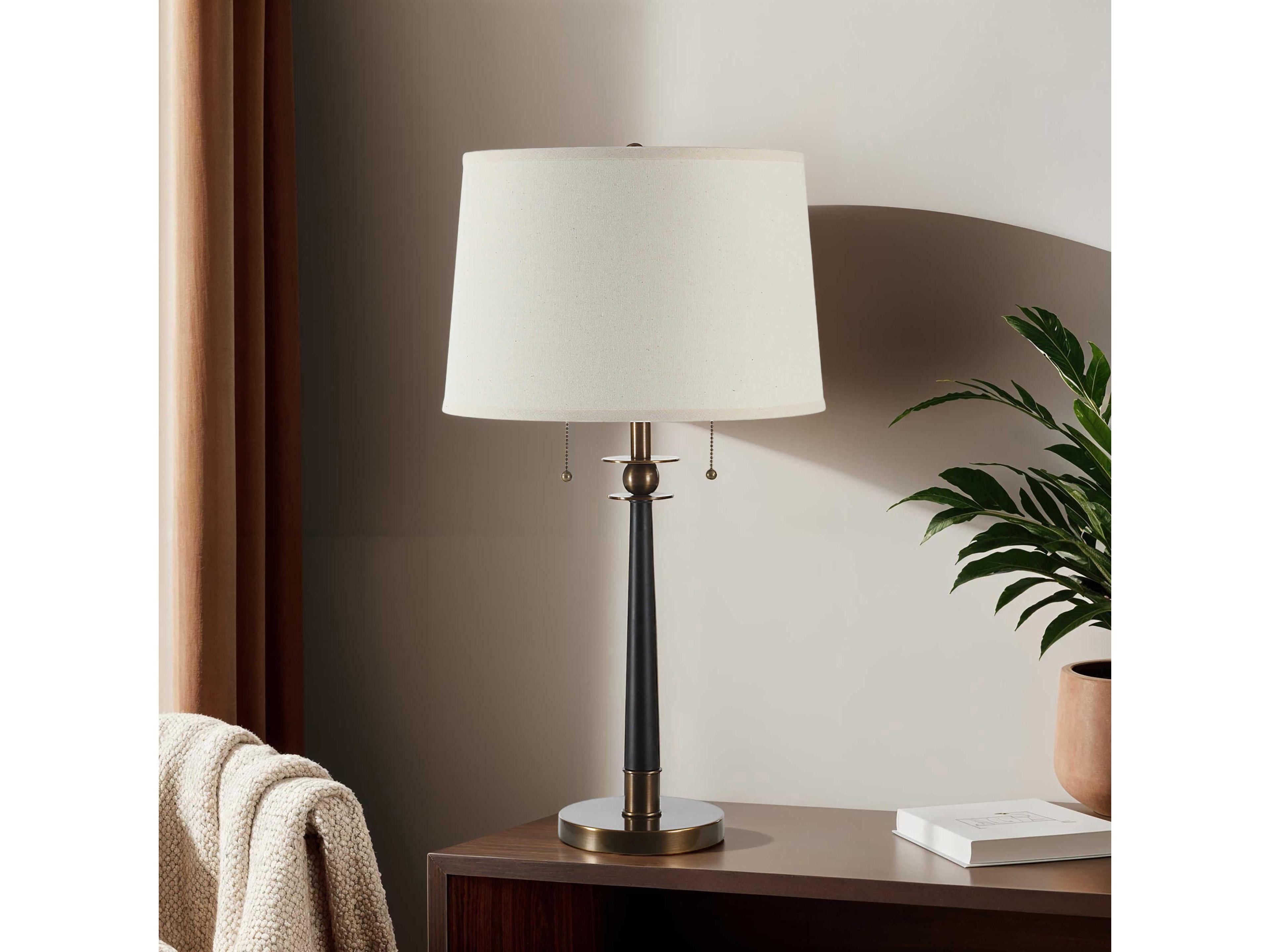 Renwil Agrinio Powder Coated Matte Black Beige Linen Buffet Lamp