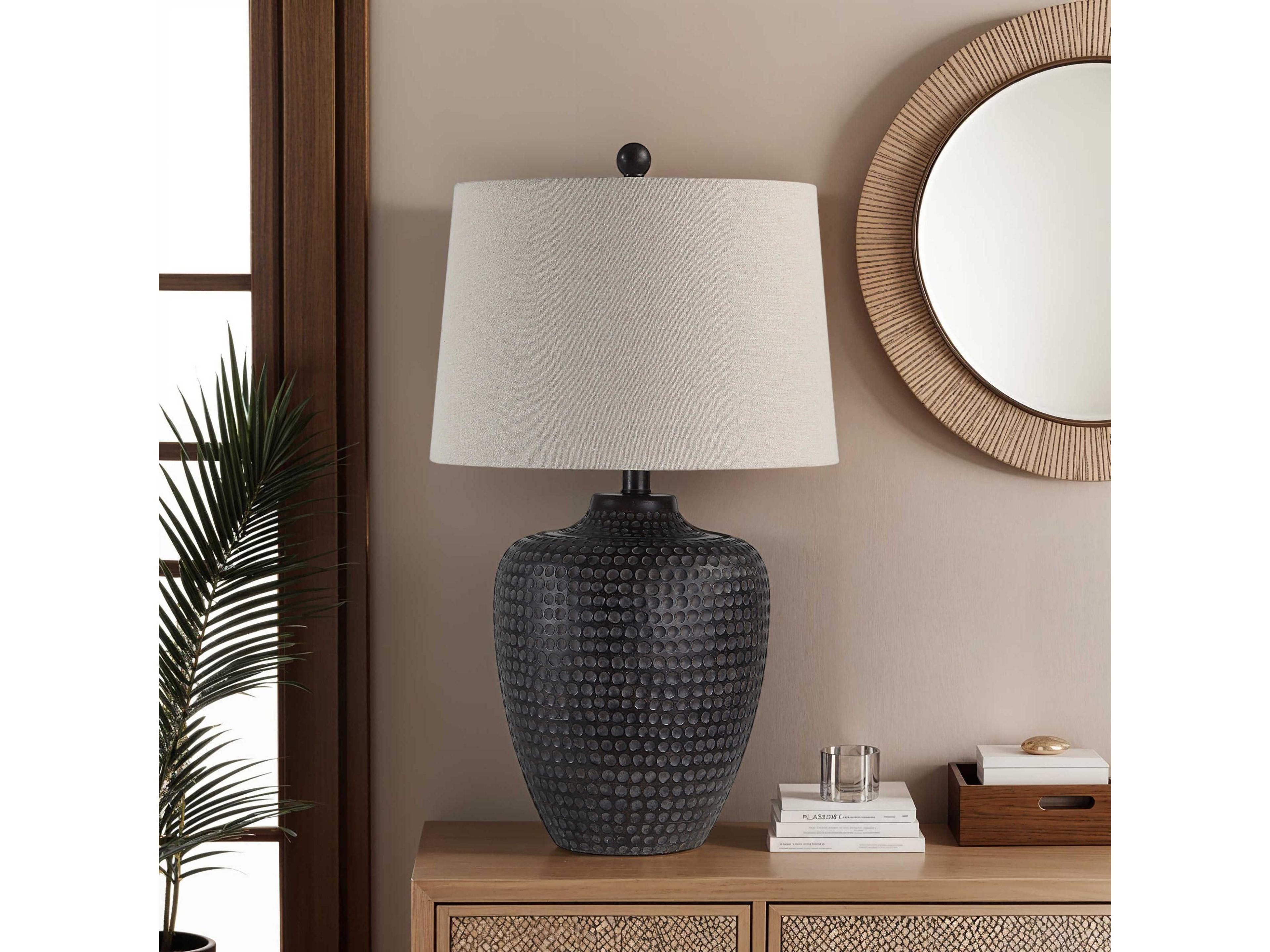 Renwil Agueda Painted Dark Brown Oatmeal Linen Buffet Lamp