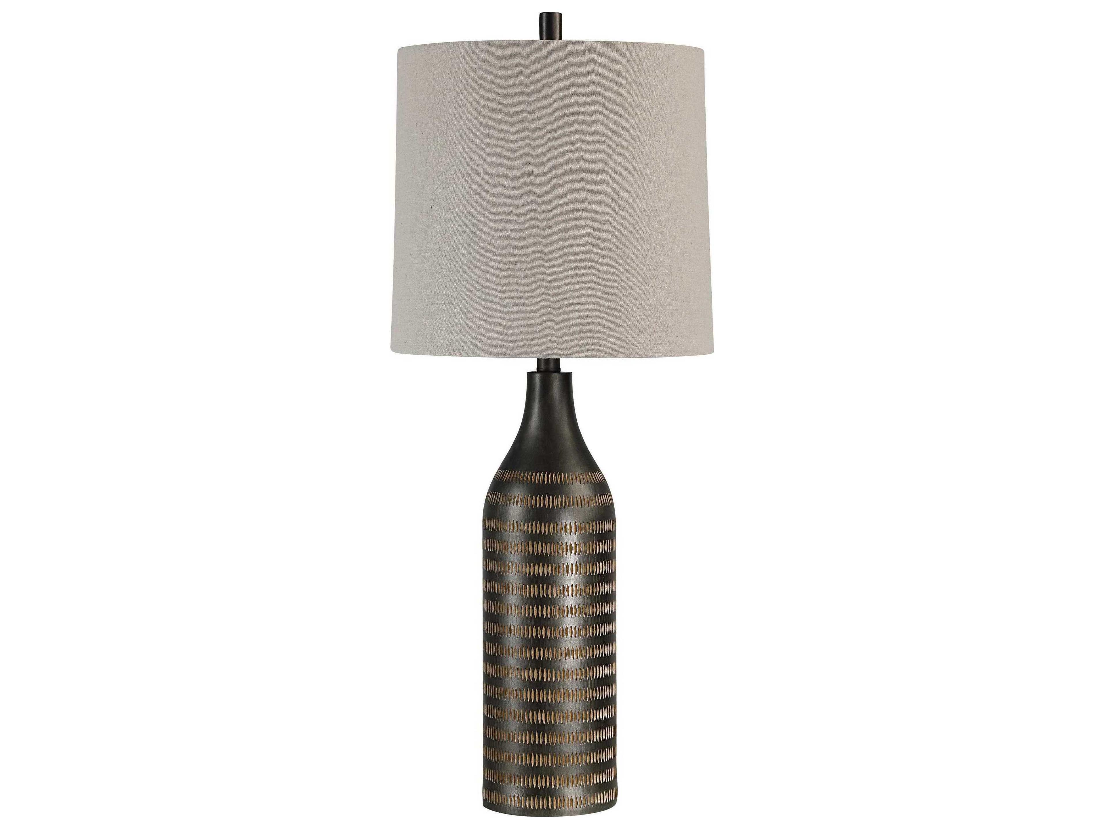 Azzurra Painted Dark Brown Oatmeal Linen Buffet Lamp