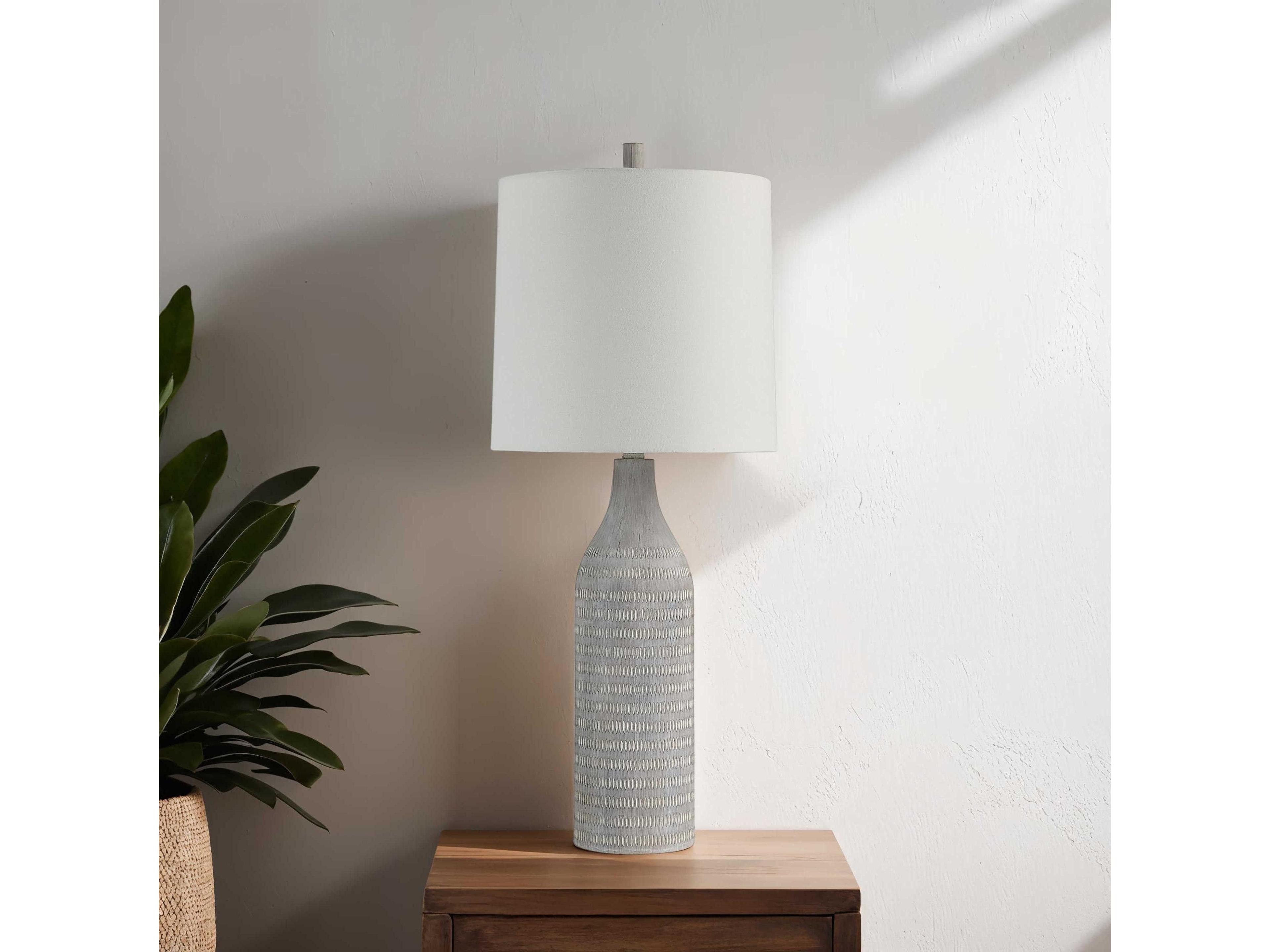 Renwil Baracoa Painted Cream Ivory Linen Gray Buffet Lamp