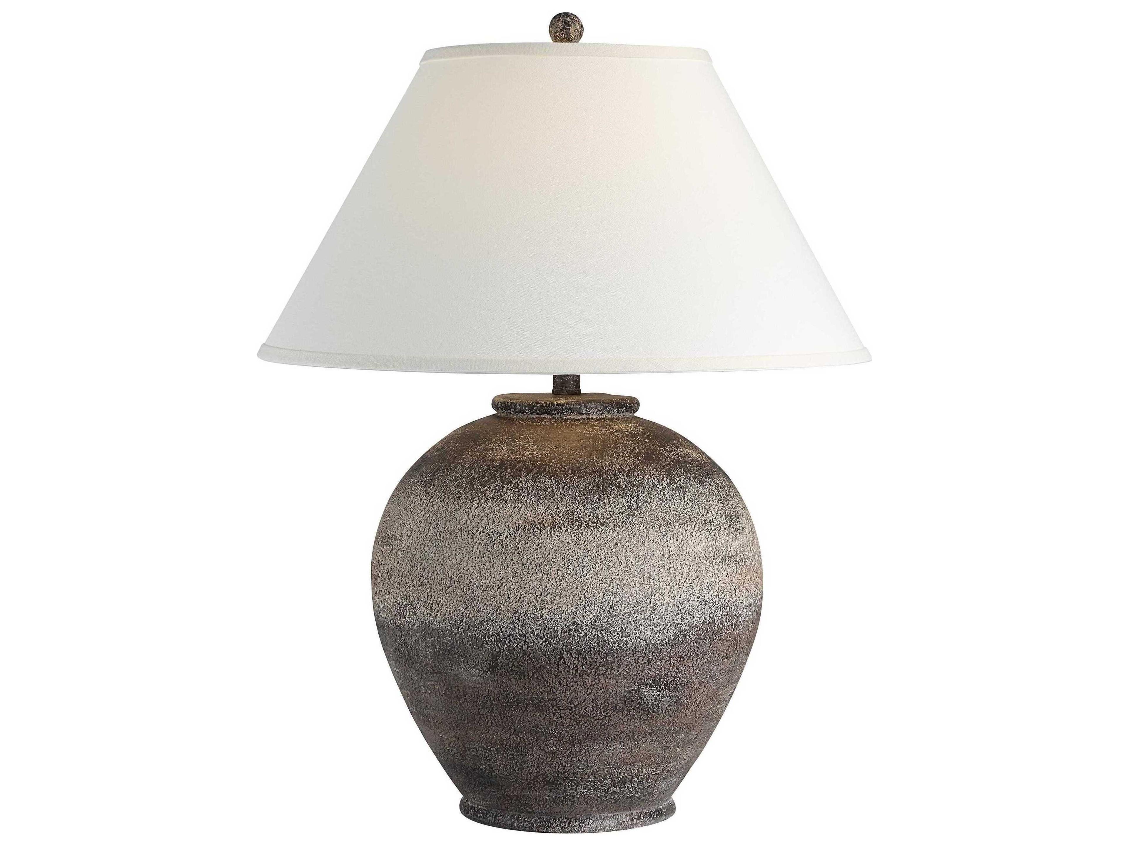 Renwil Bronce Painted Dark Brown Beige Ivory Linen Buffet Lamp